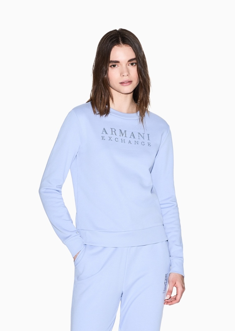 ARMANI EXCHANGE 女士纯棉套头合身水钻运动风圆领卫衣