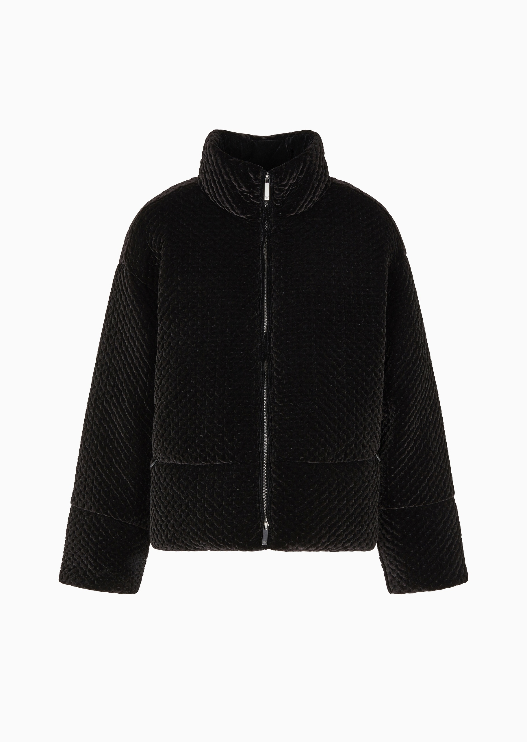 Emporio Armani 女士长袖立领落肩华夫格拉链门襟棉服