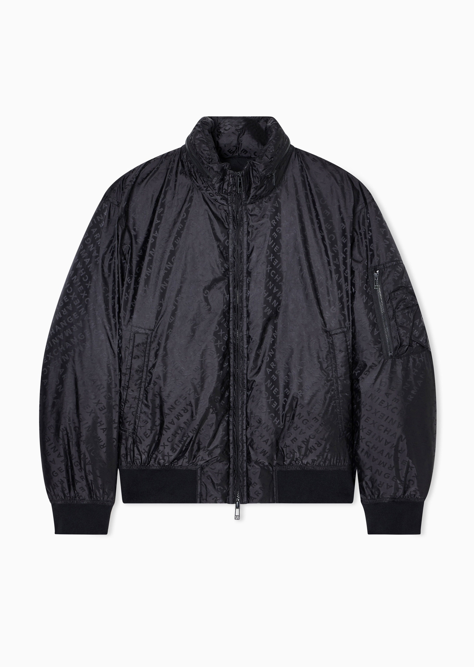 ARMANI EXCHANGE 男士长袖立领满印字母拉链门襟棉服