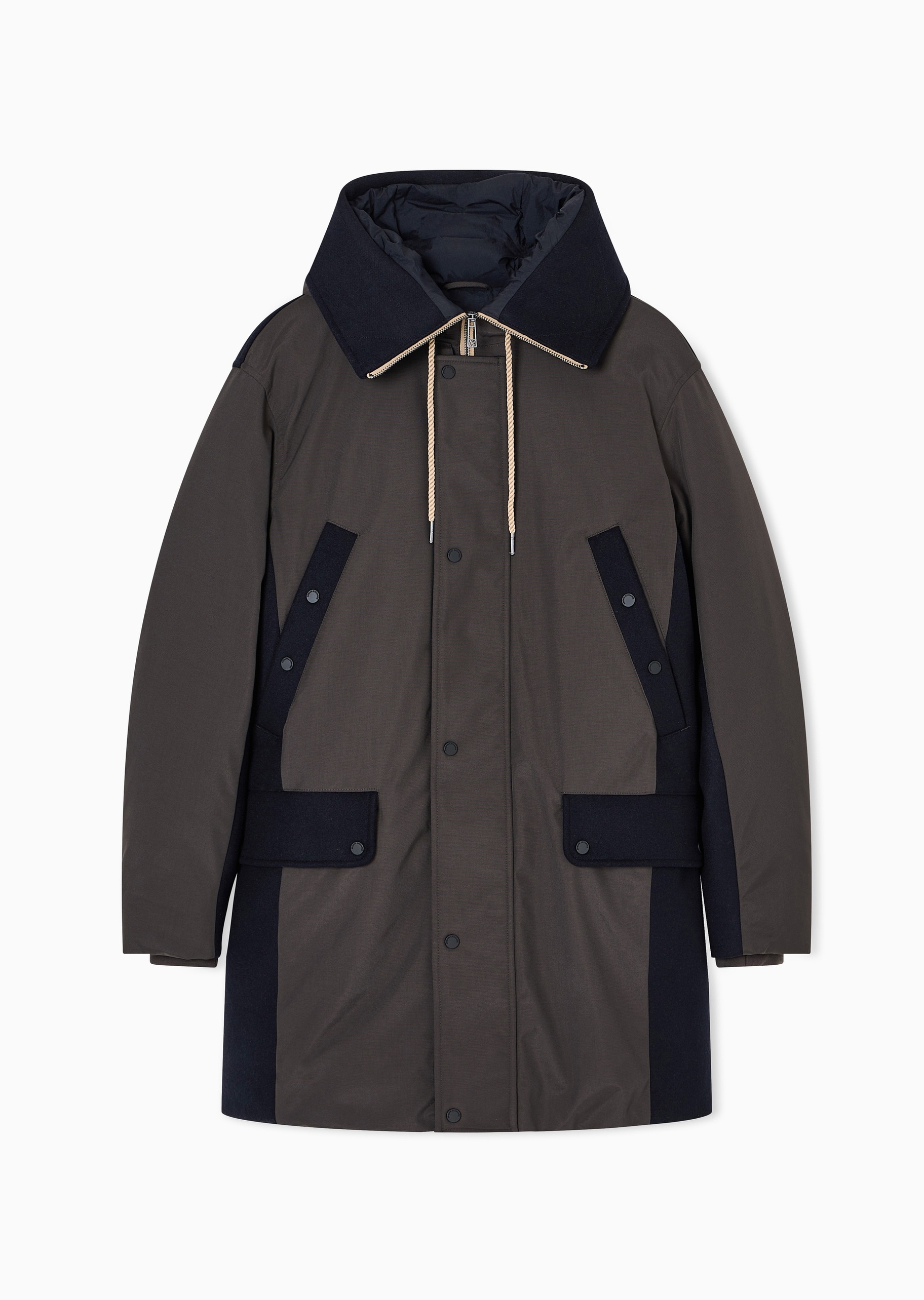 ARMANI EXCHANGE 男士连帽拼接长款撞色夹克棉服外套