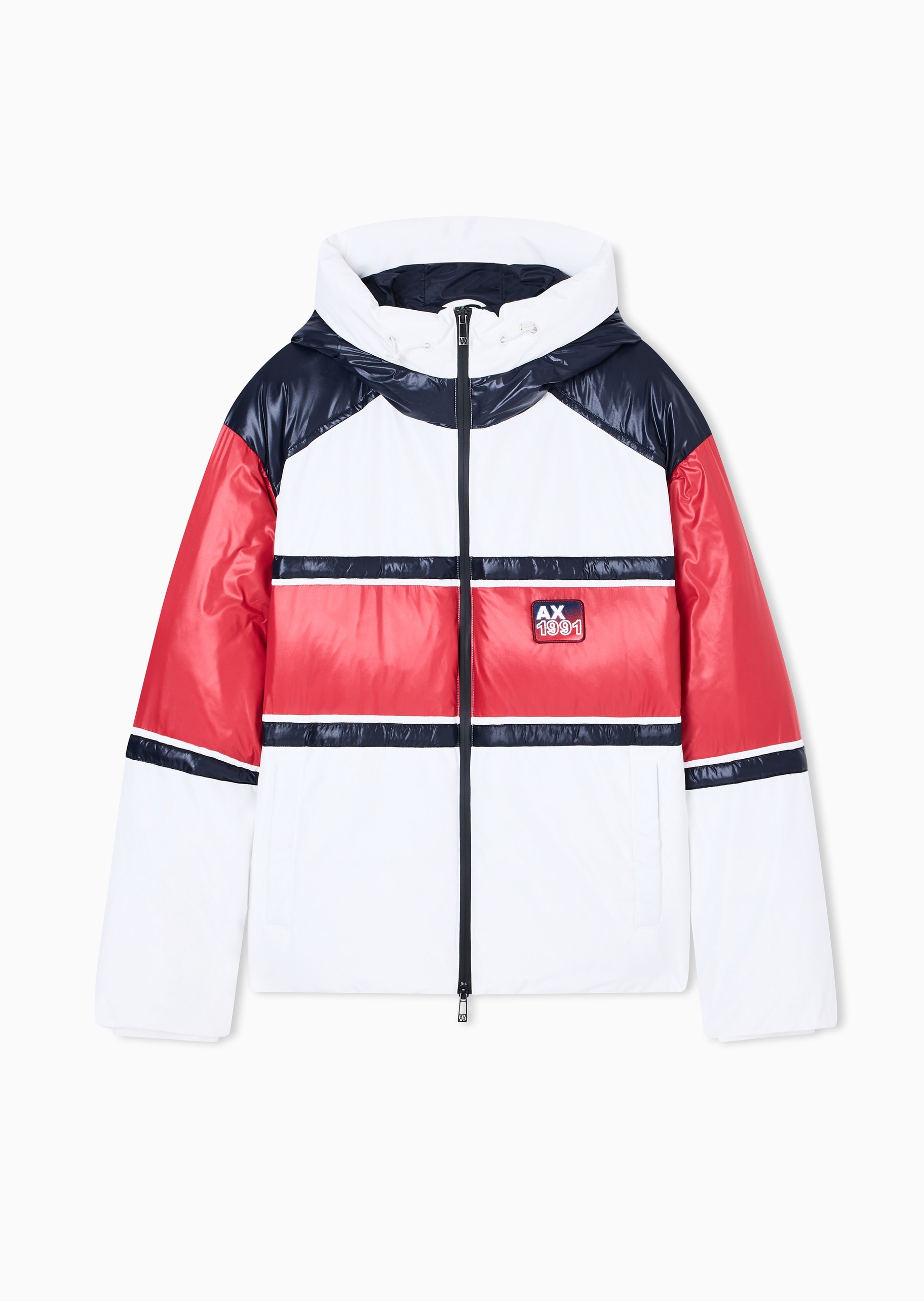 ARMANI EXCHANGE 男士长袖连帽撞色拉链门襟贴片棉服