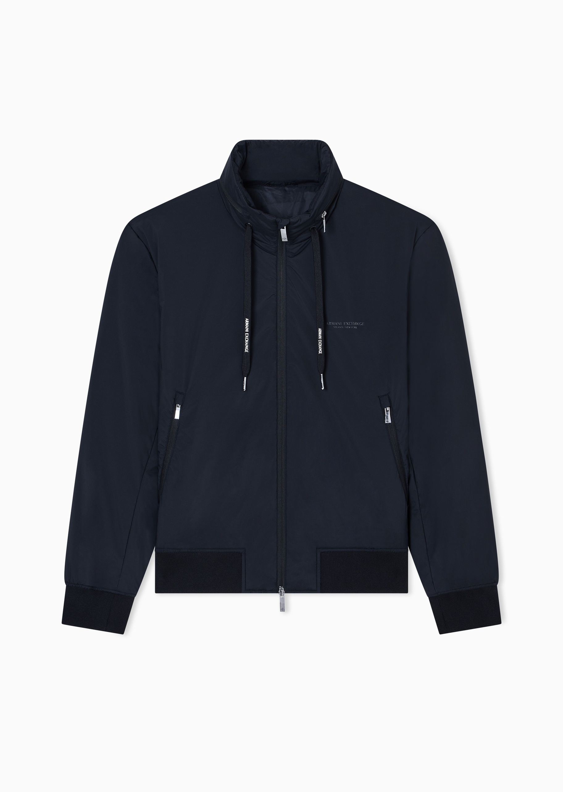 ARMANI EXCHANGE 男士长袖立领徽标印花拉链门襟棉服