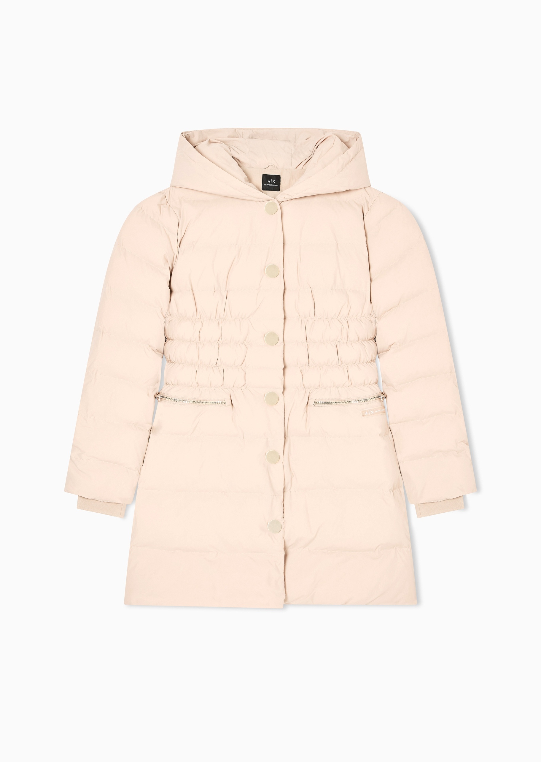 ARMANI EXCHANGE 女士长袖连帽收腰按扣门襟纯色棉服