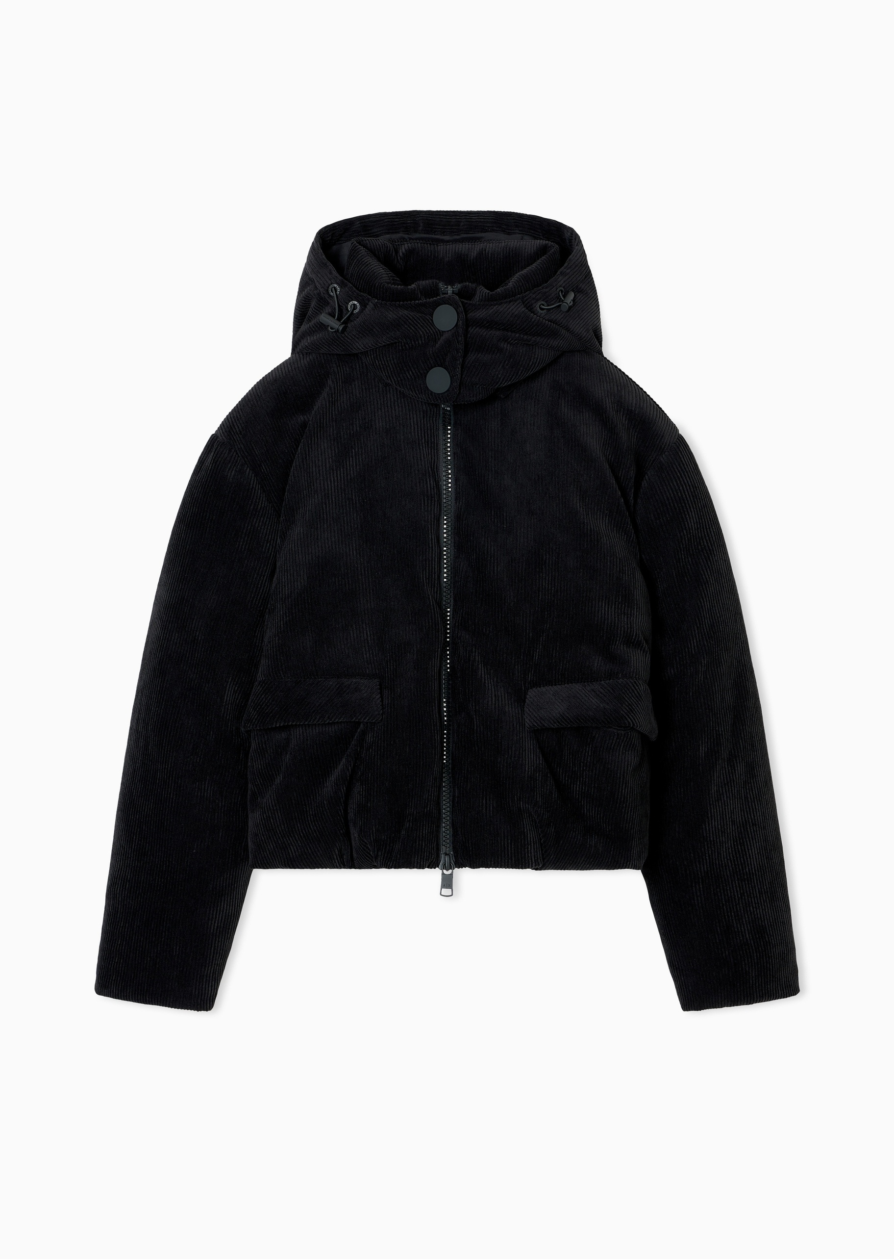 ARMANI EXCHANGE 女士短款连帽灯芯绒双向拉链棉服