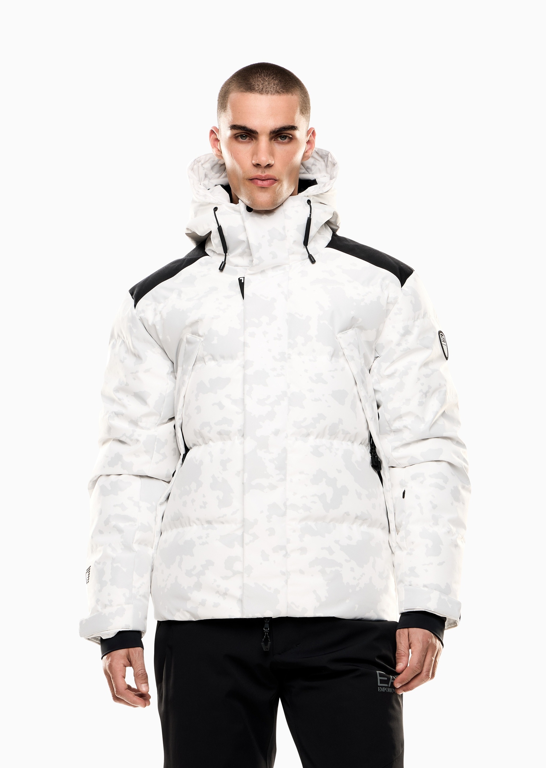 EA7 男士长袖连帽撞色拼接滑雪羽绒服