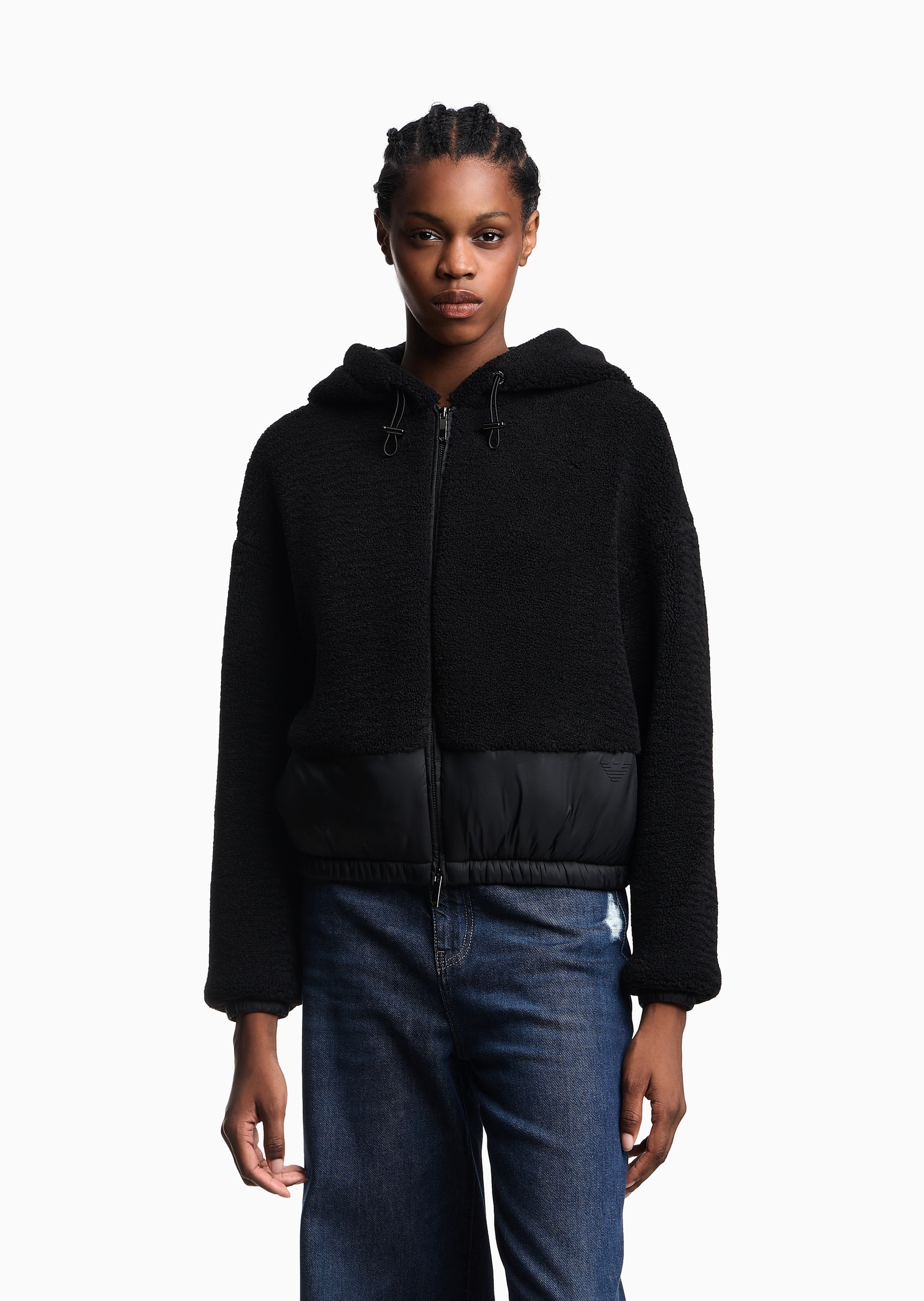 Emporio Armani 女士长袖连帽落肩拼接休闲拉链门襟棉服