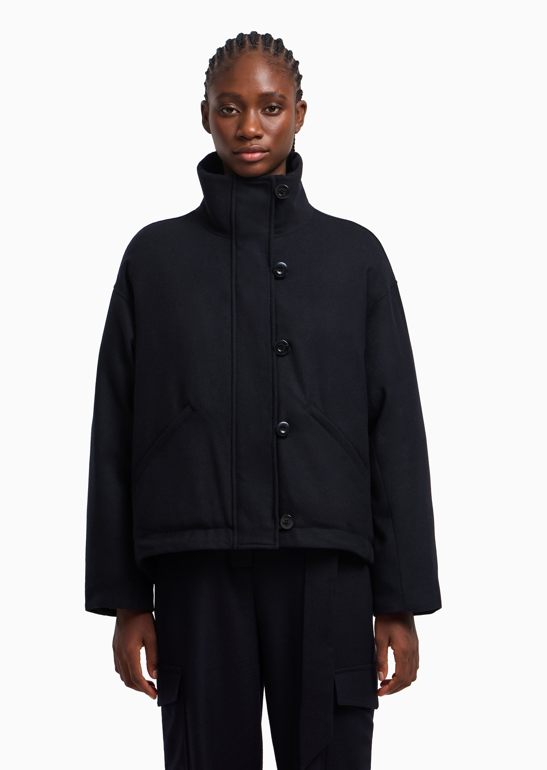 Emporio Armani 女士绵羊毛长袖立领通勤行政棉服