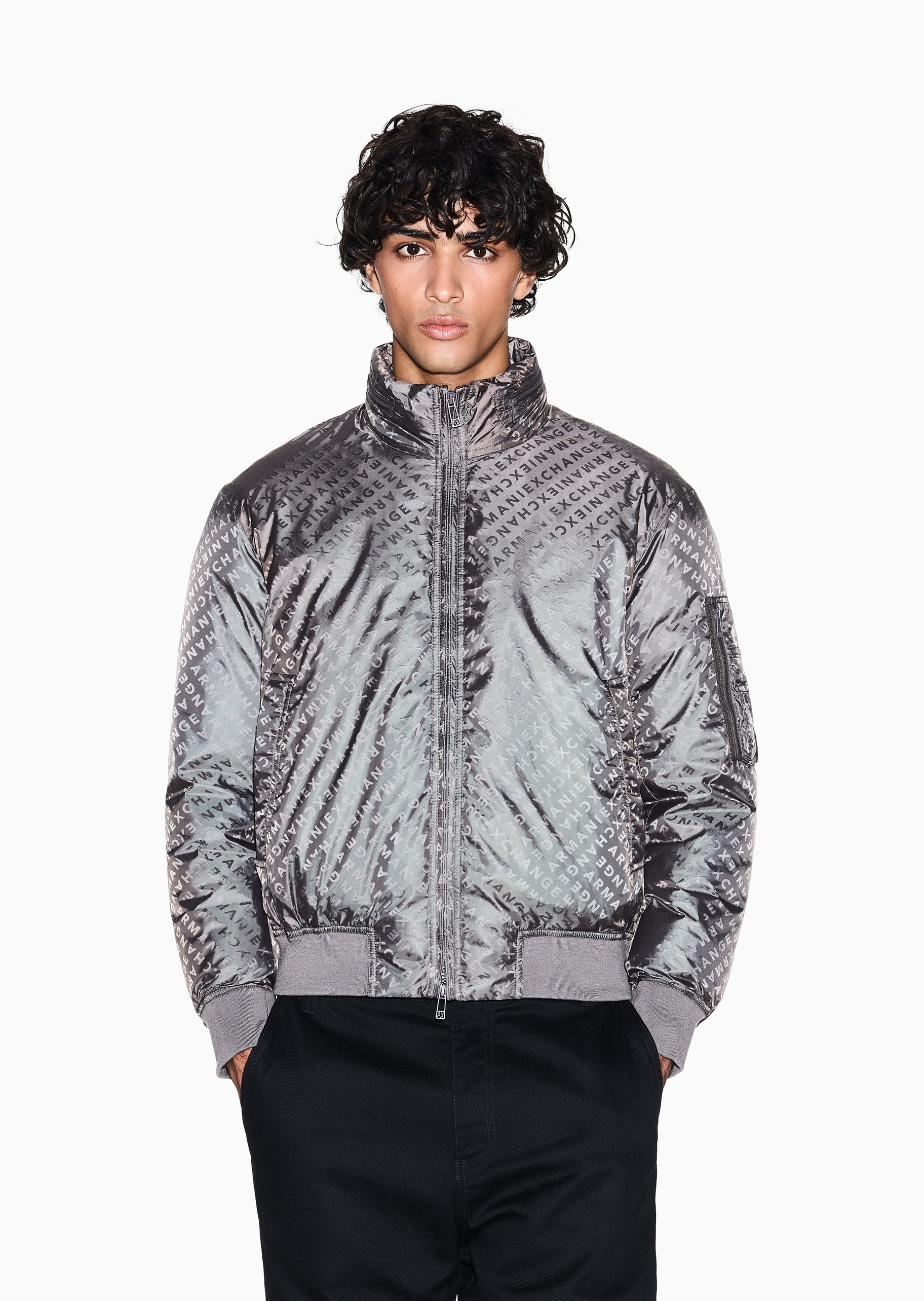 ARMANI EXCHANGE 男士短款立领印花廓形飞行夹克棉服外套