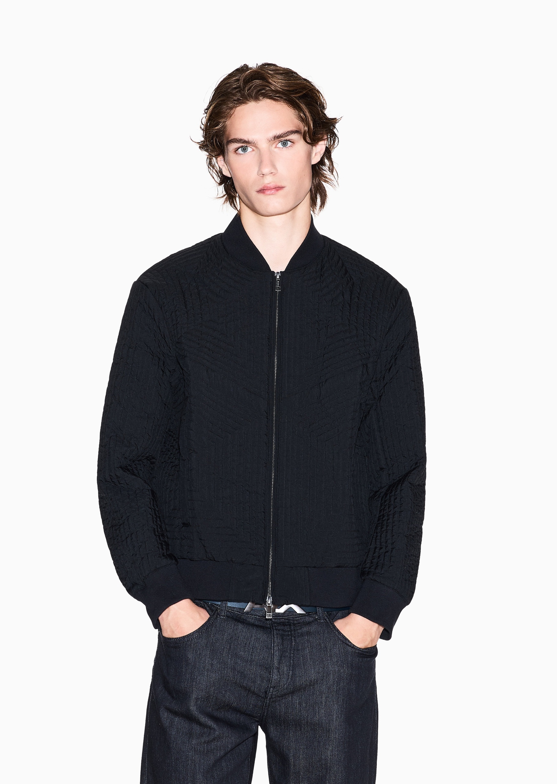 ARMANI EXCHANGE 男士长袖棒球领拉链门襟飞行员棉服