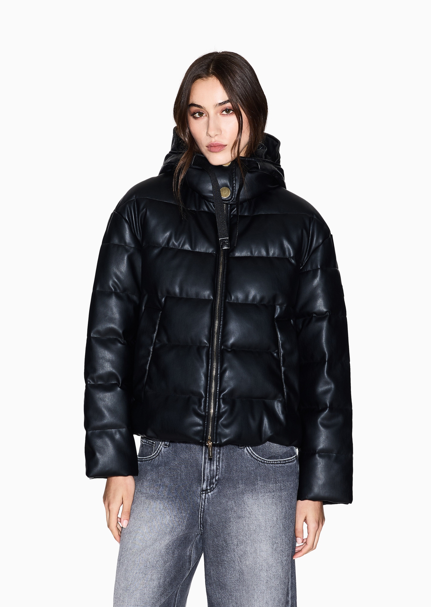 ARMANI EXCHANGE 女士长袖连帽双向拉链纯色潮流棉服