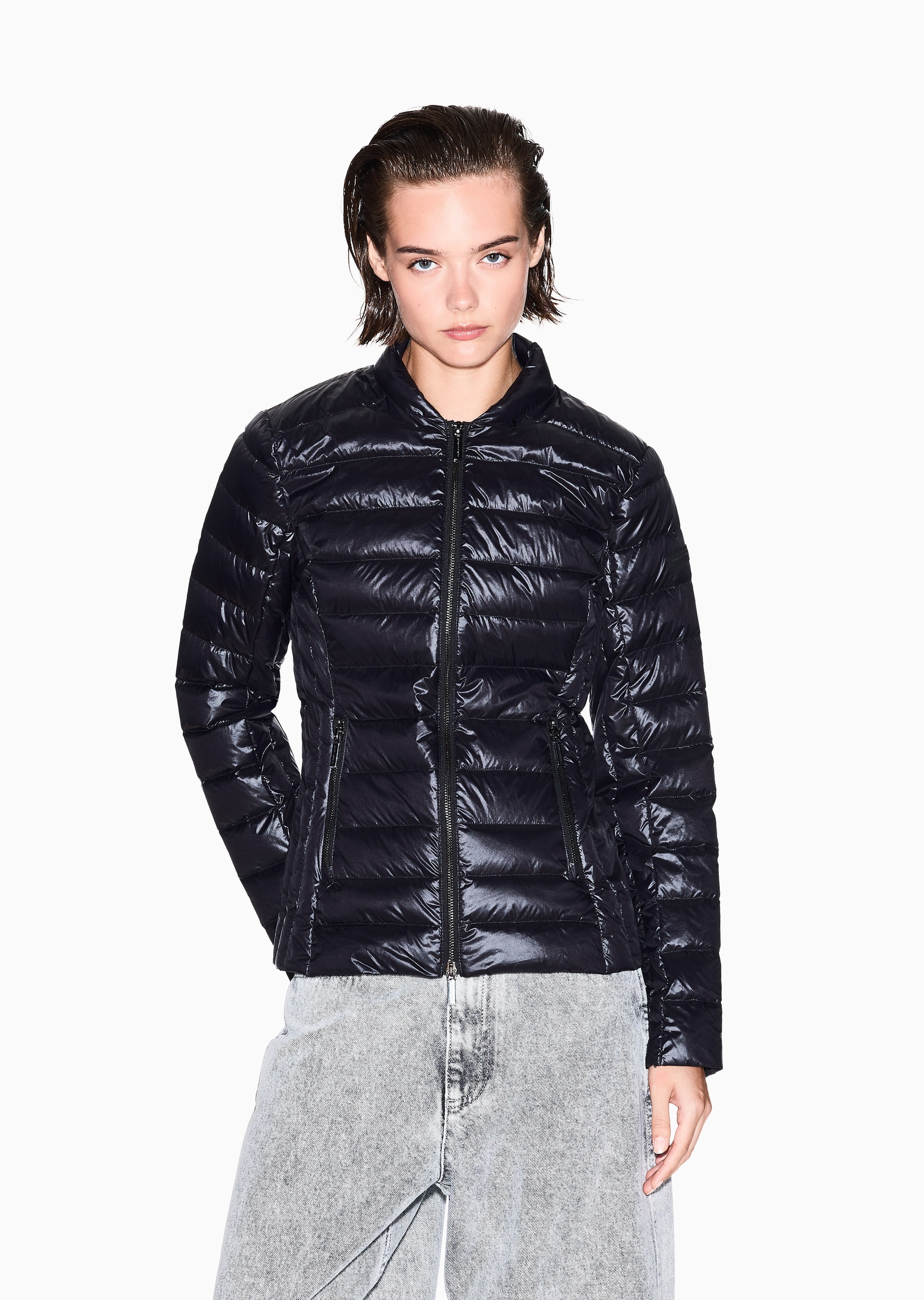ARMANI EXCHANGE 女士长袖立领拉链门襟纯色保暖羽绒服