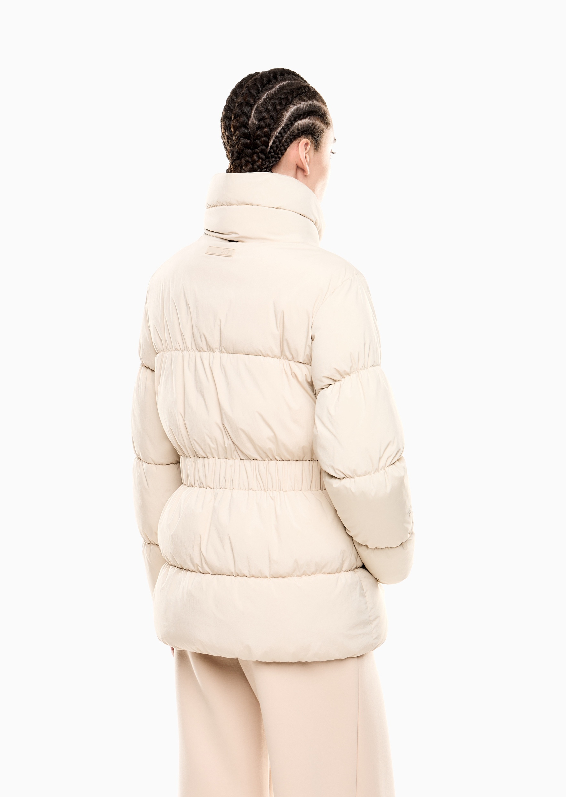 EA7 女士加厚长袖立领标识贴片按扣门襟棉服