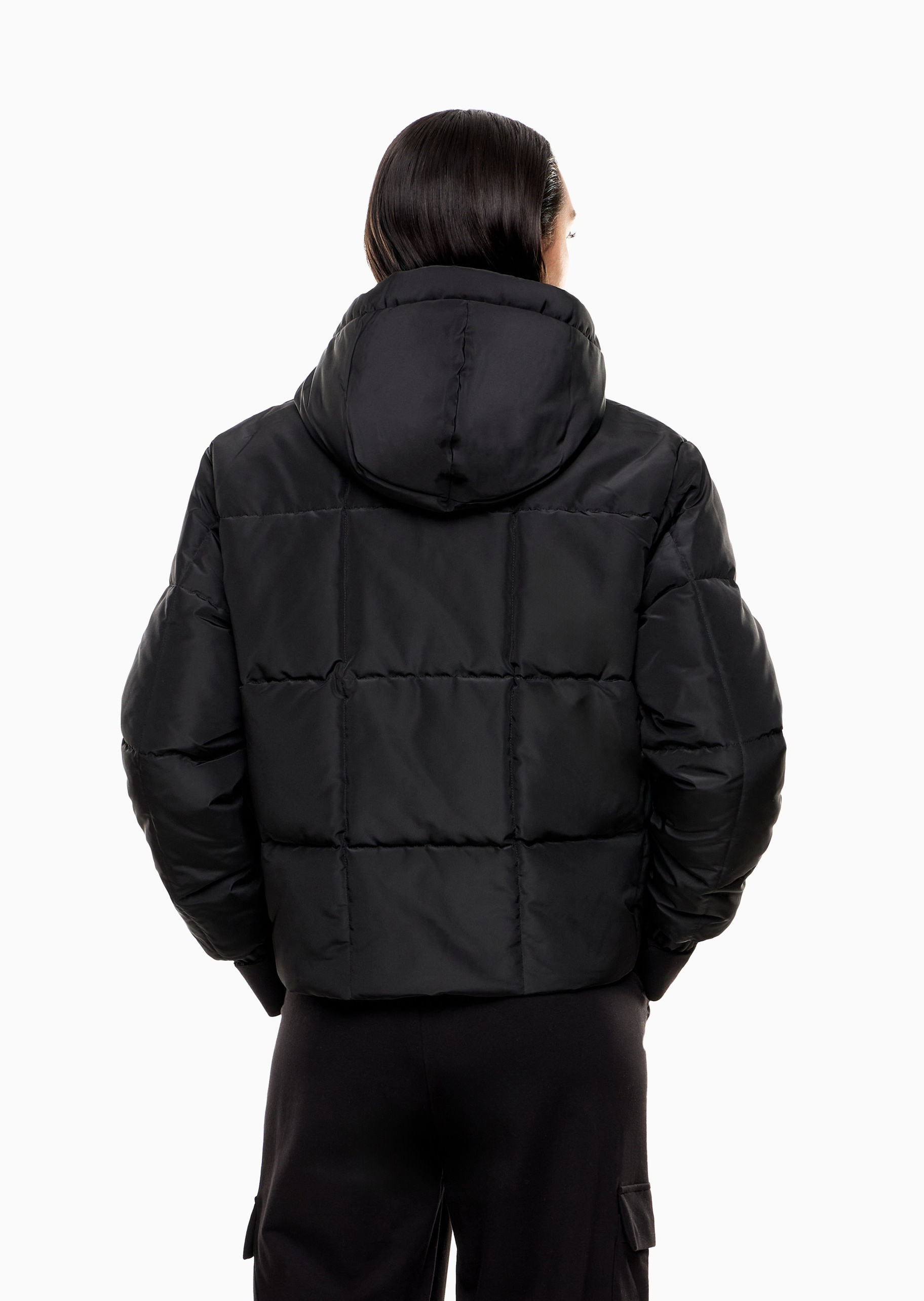 EA7 女士长袖连帽拉链门襟撞色标识棉服