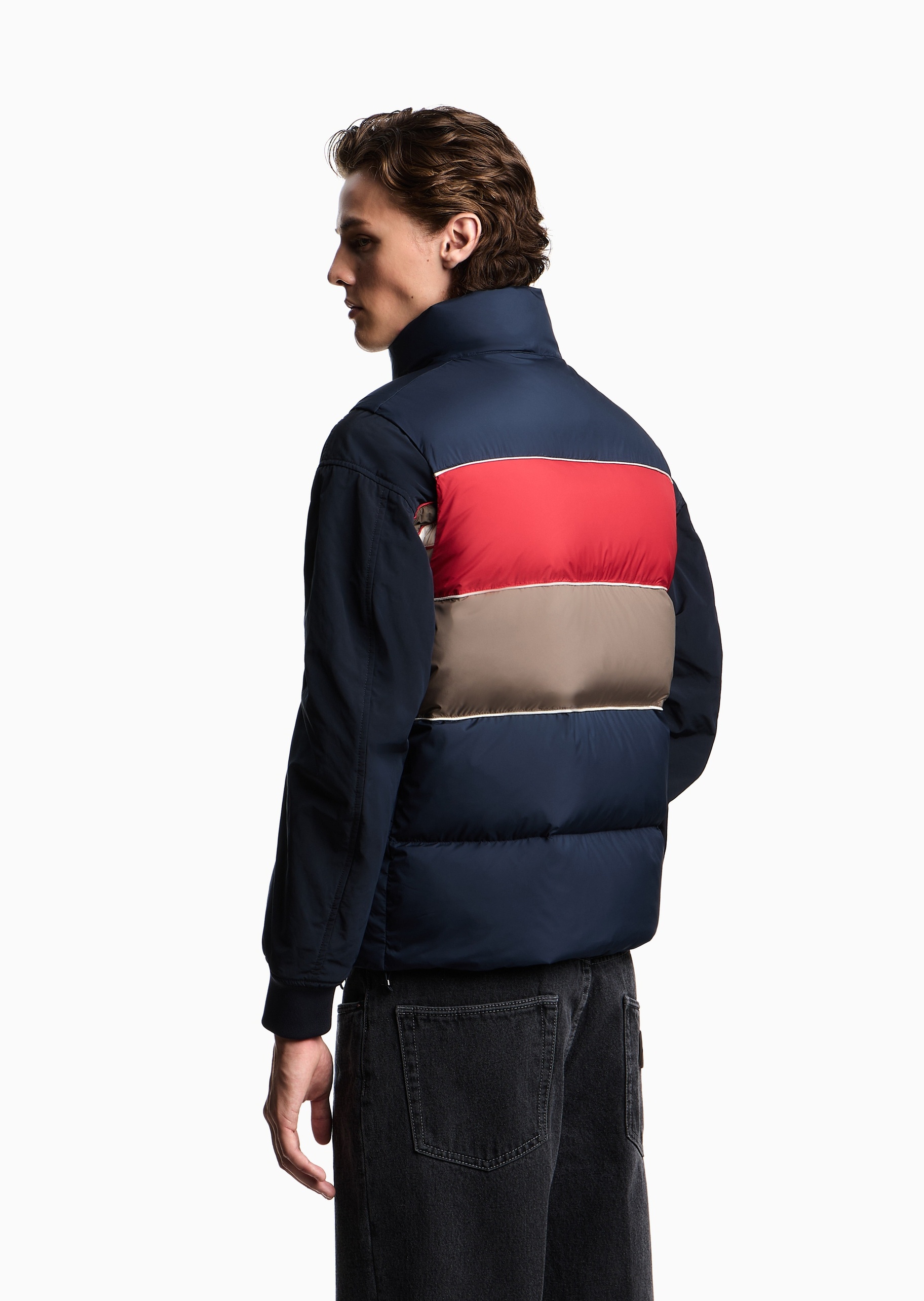 Emporio Armani 男士无袖立领撞色拉链标识印花羽绒马甲