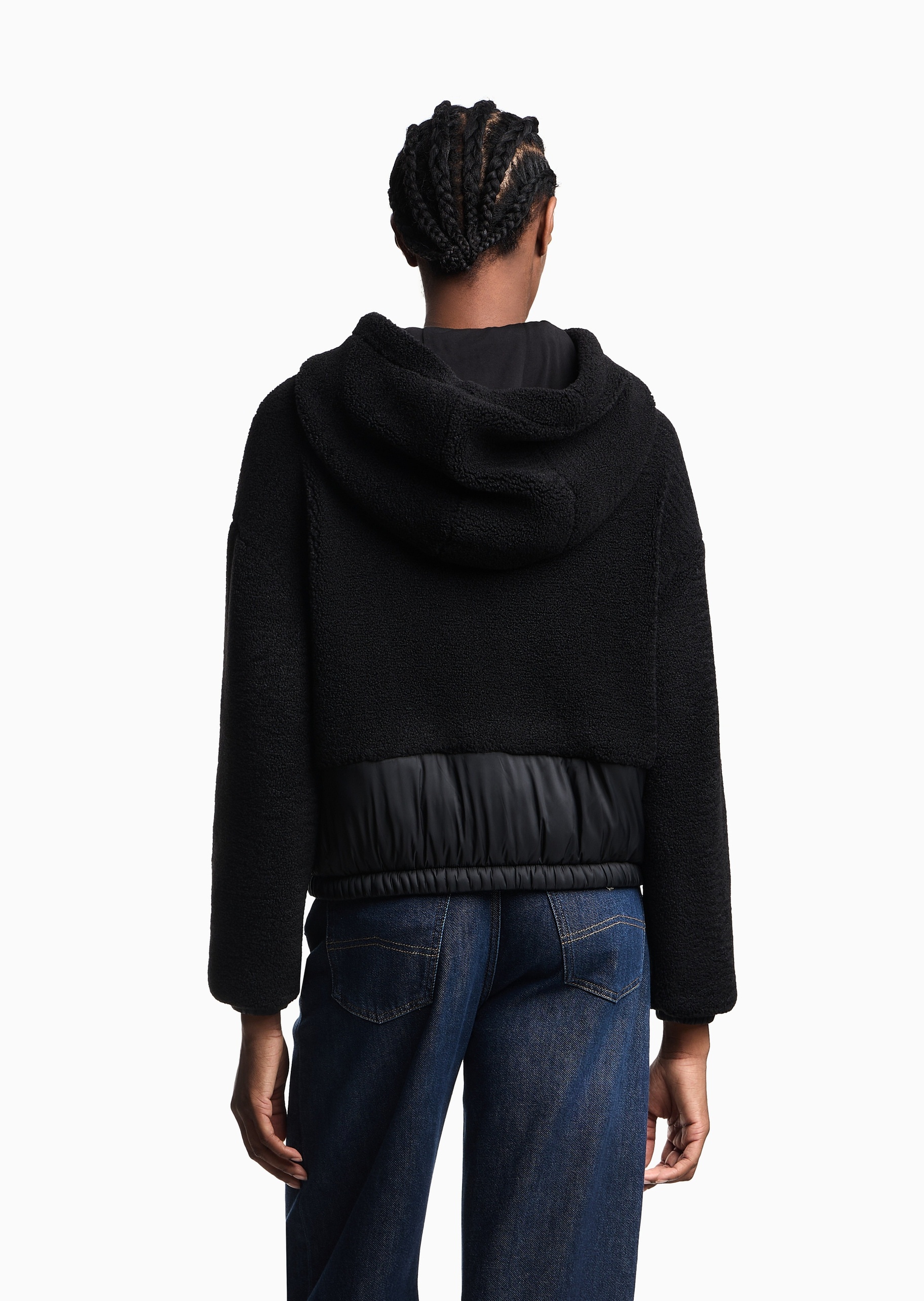Emporio Armani 女士长袖连帽落肩拼接休闲拉链门襟棉服