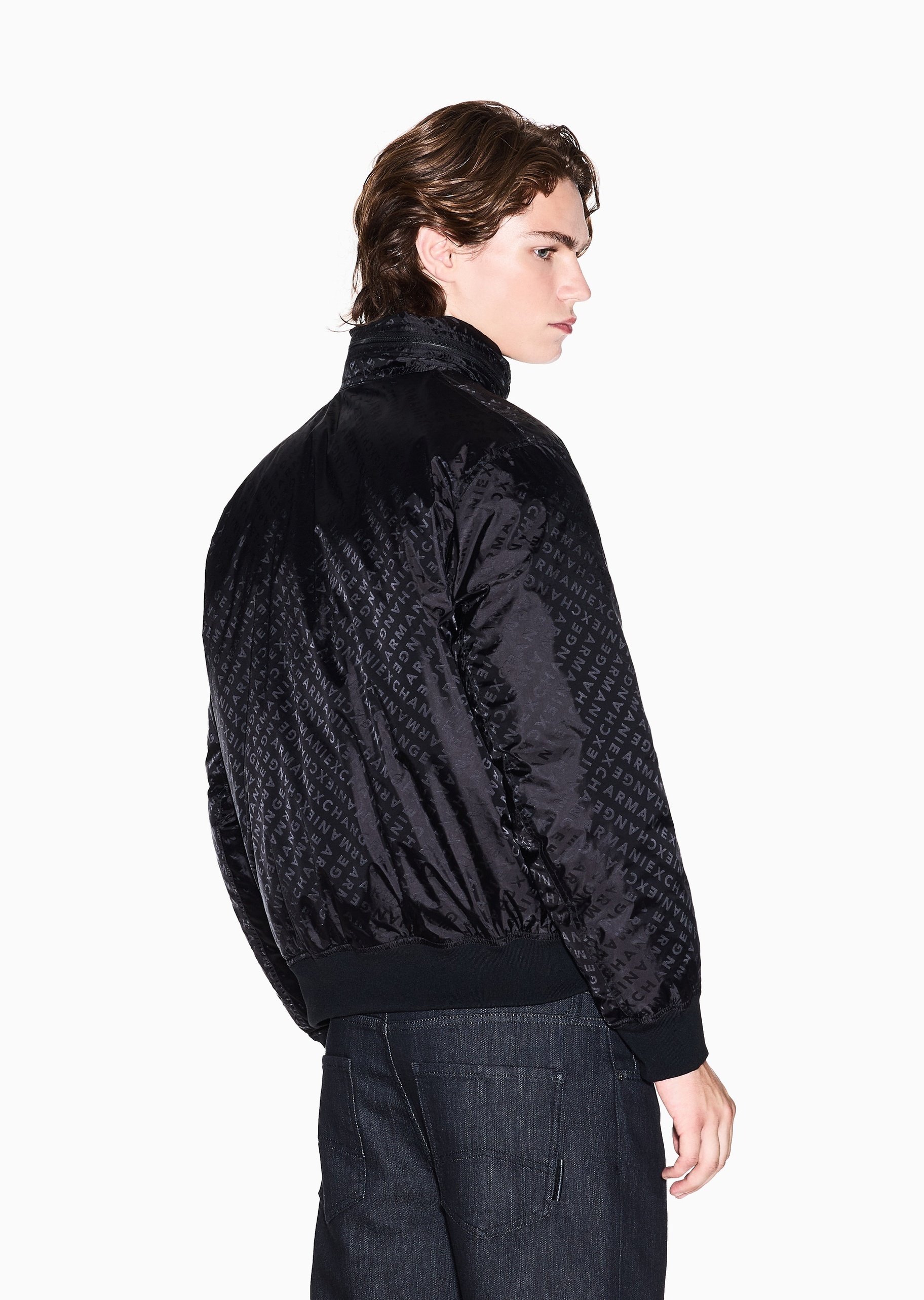 ARMANI EXCHANGE 男士长袖立领满印字母拉链门襟棉服