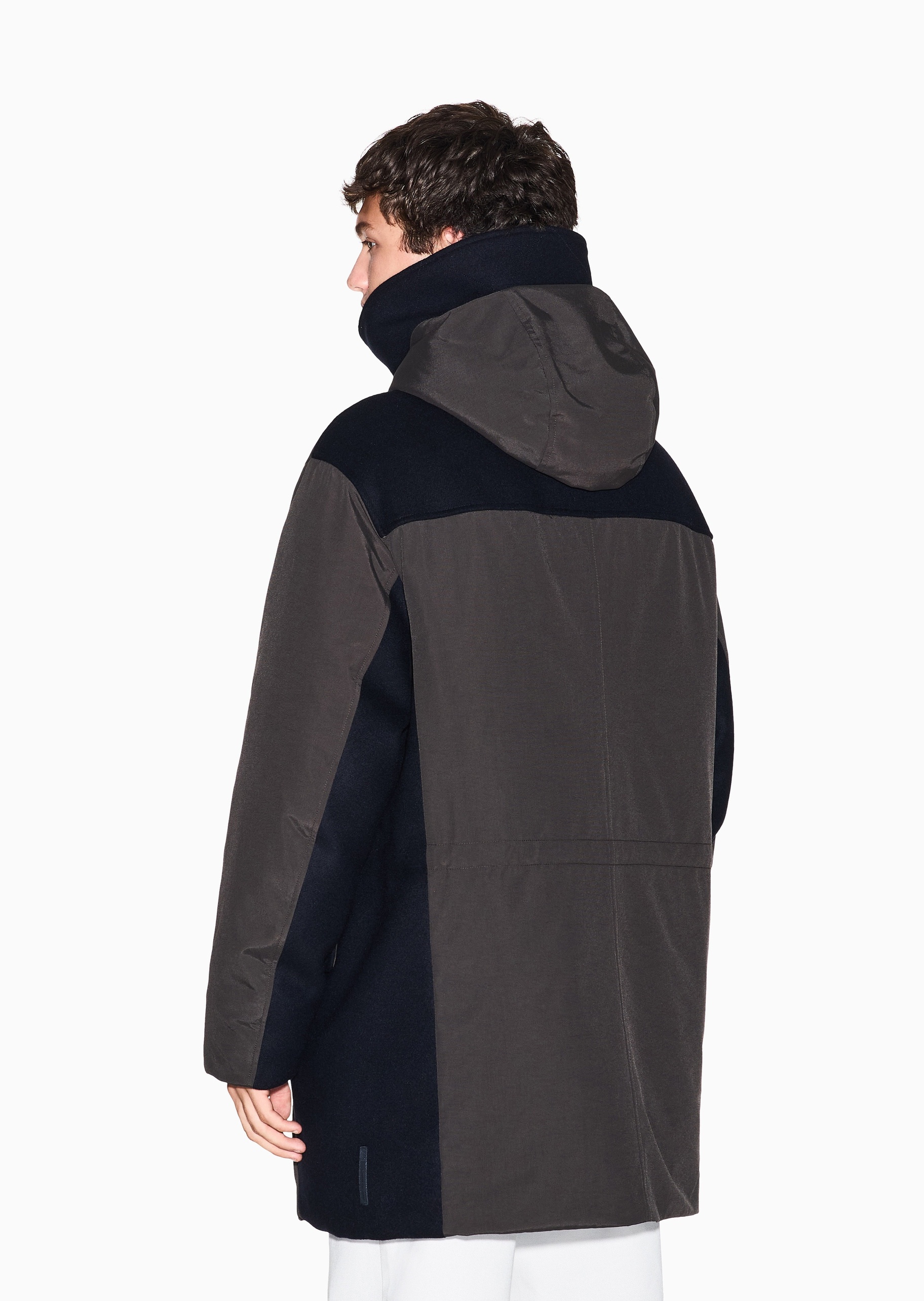 ARMANI EXCHANGE 男士连帽拼接长款撞色夹克棉服外套