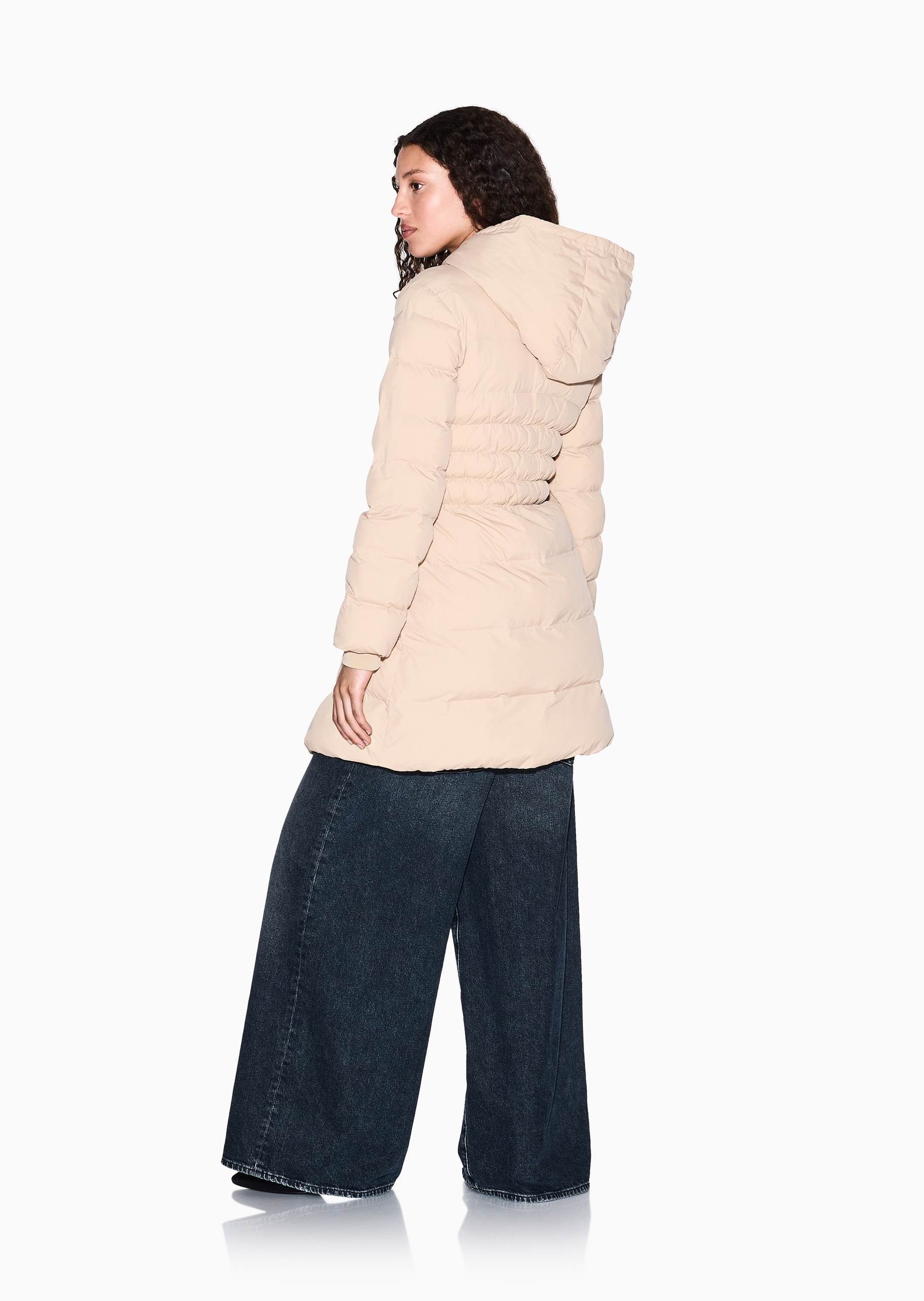 ARMANI EXCHANGE 女士长袖连帽收腰按扣门襟纯色棉服