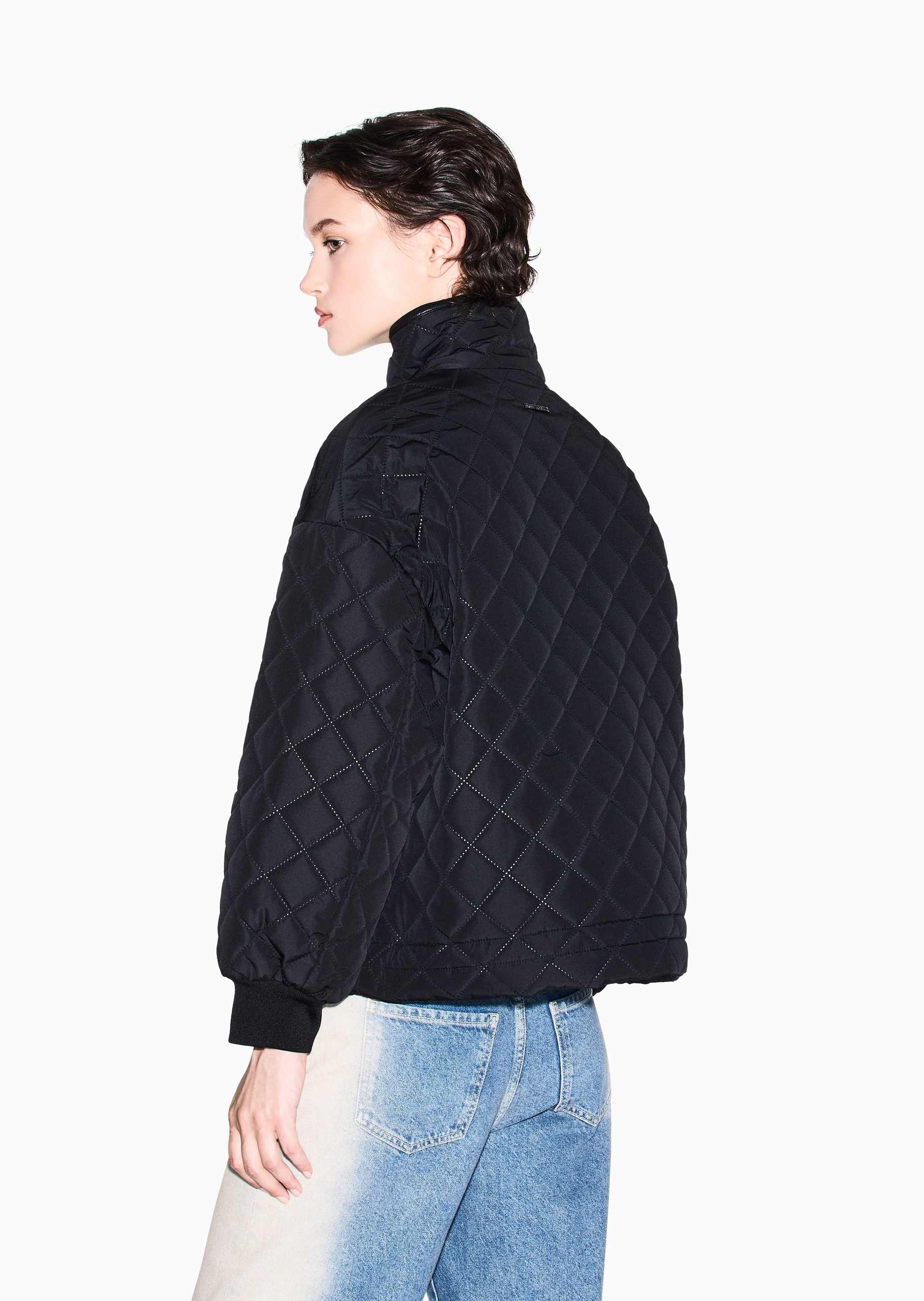 ARMANI EXCHANGE 女士长袖立领落肩拉链门襟菱格绗缝棉服
