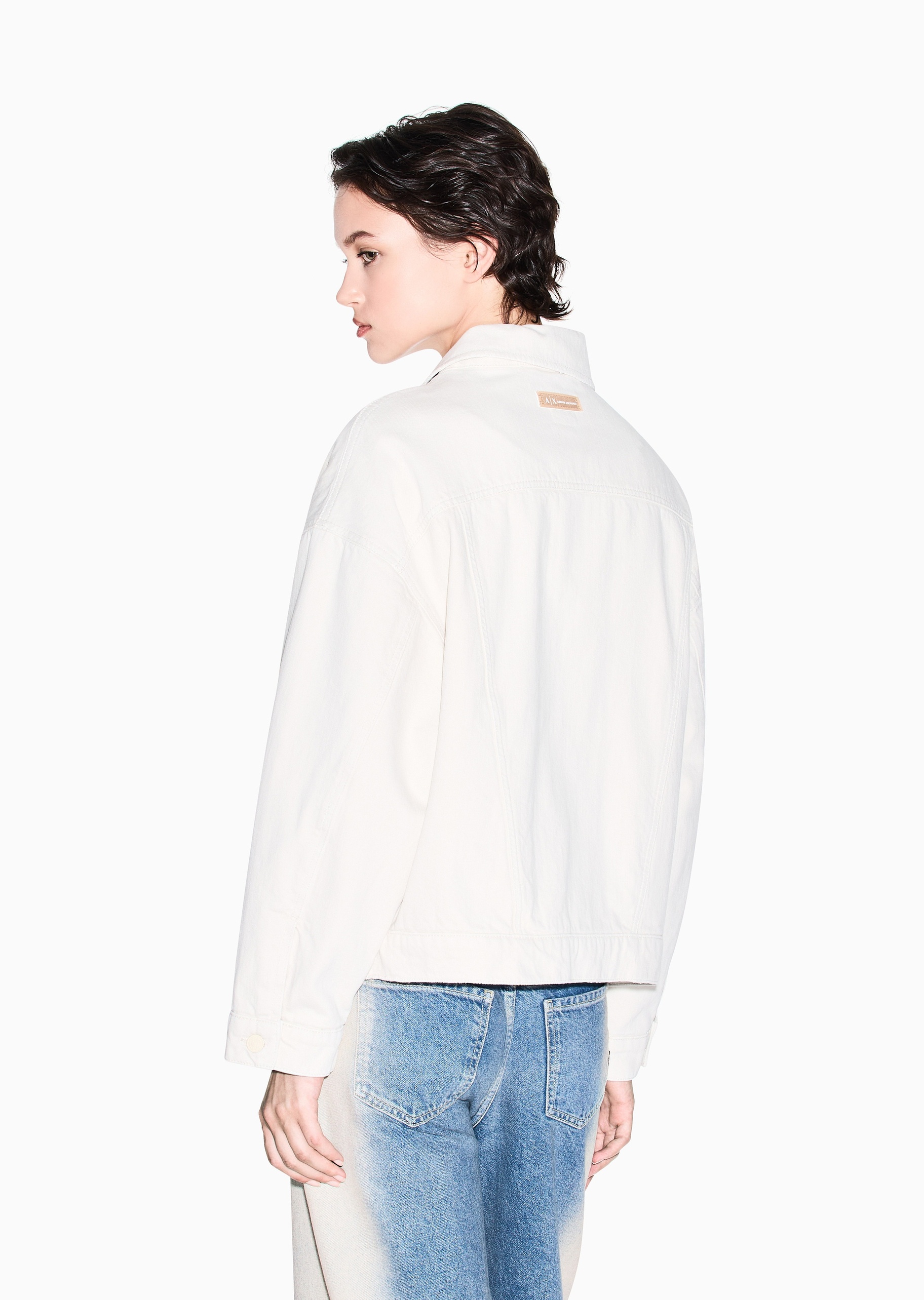 ARMANI EXCHANGE 女士纯棉长袖翻领落肩纯色休闲棉服