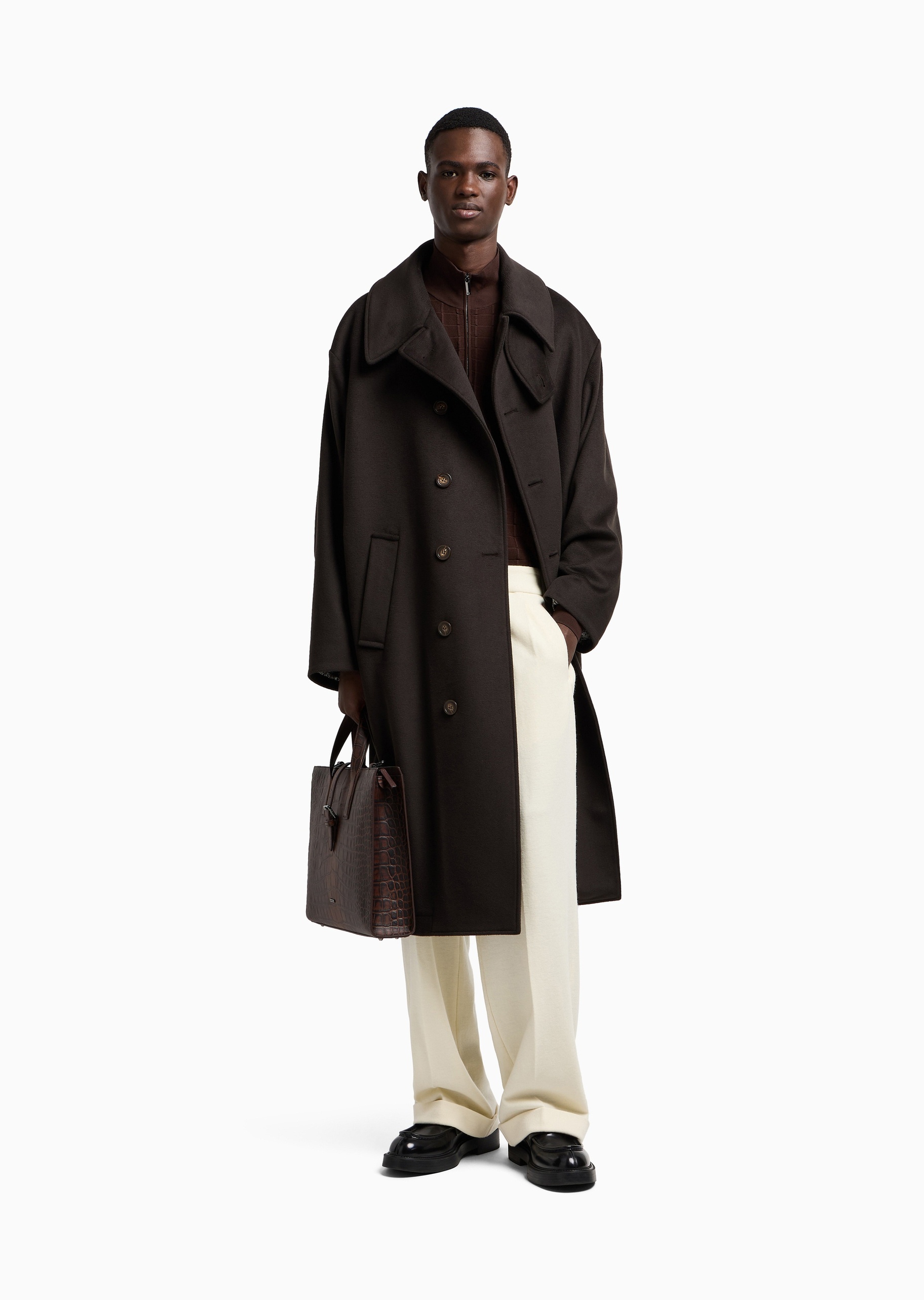 Emporio Armani 男士立领坑条纹理老钱风半拉链针织衫