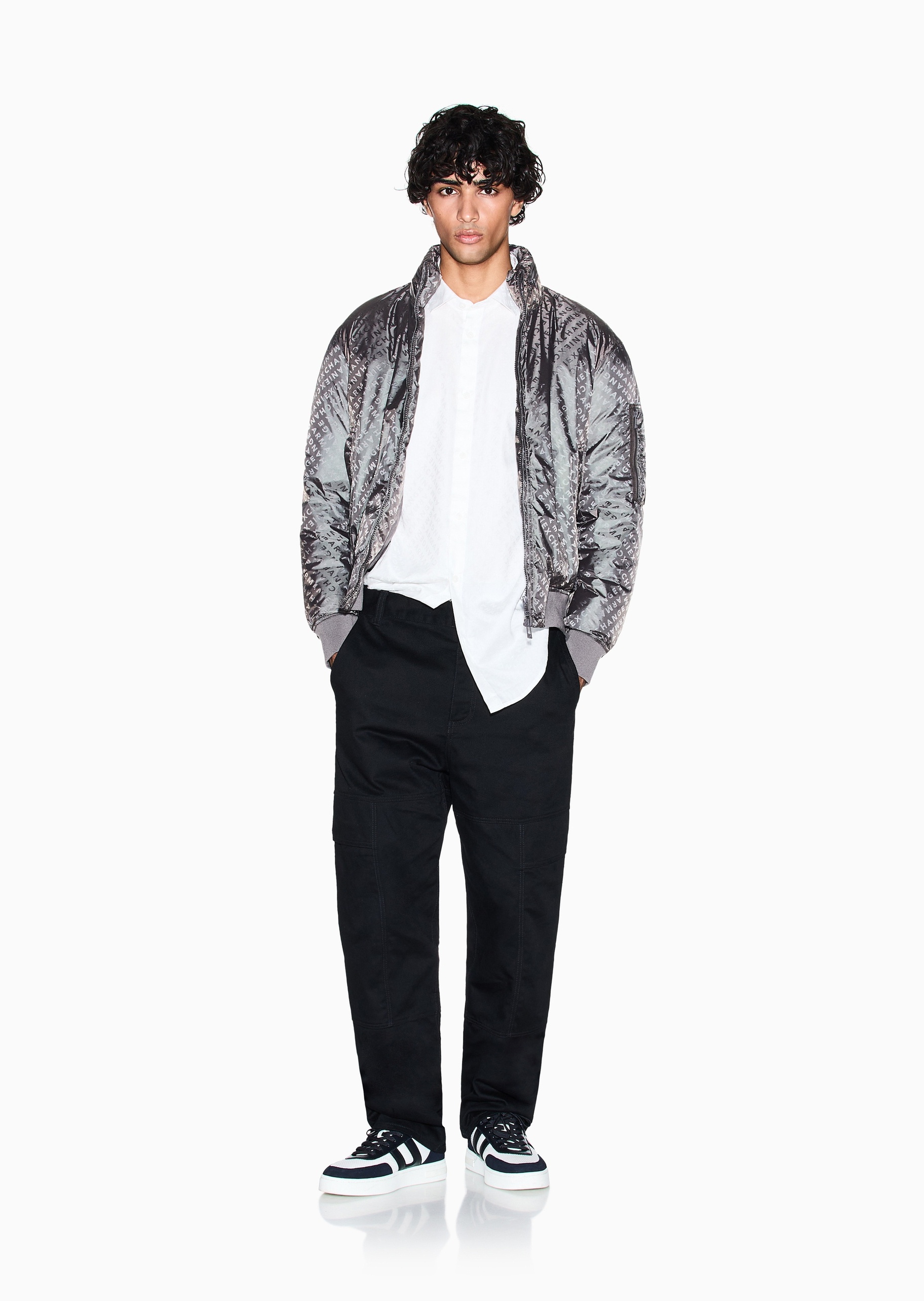ARMANI EXCHANGE 男士短款立领印花廓形飞行夹克棉服外套