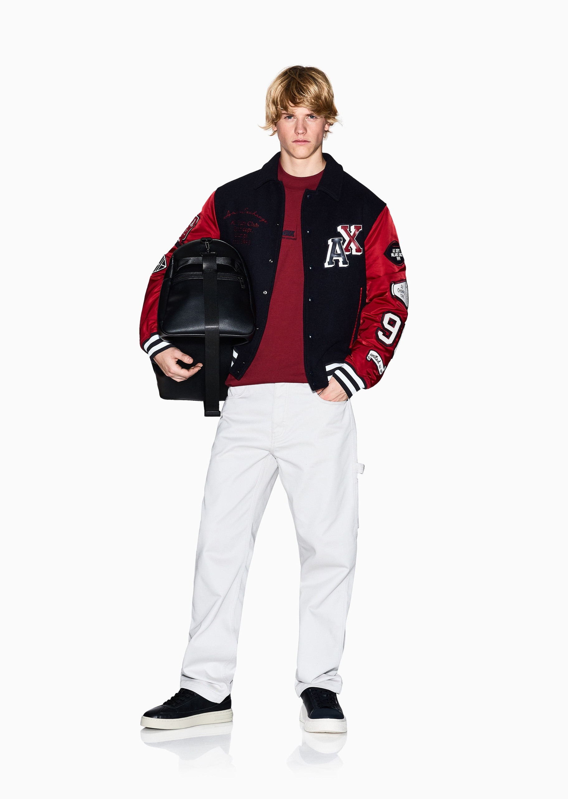 ARMANI EXCHANGE 男士长袖翻领撞色拼接刺绣贴片棉服