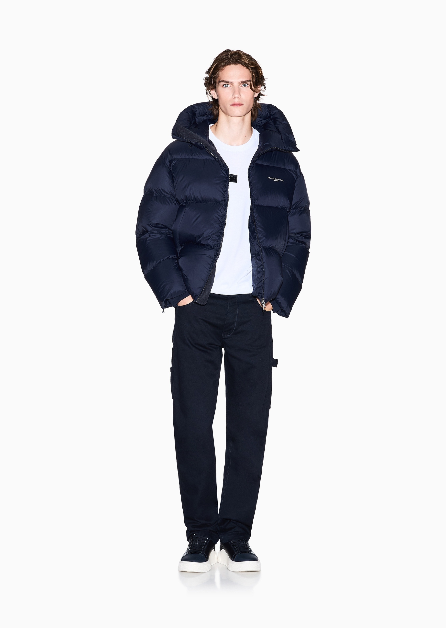 ARMANI EXCHANGE 男士90白鸭绒短款加厚连帽面包羽绒服外套