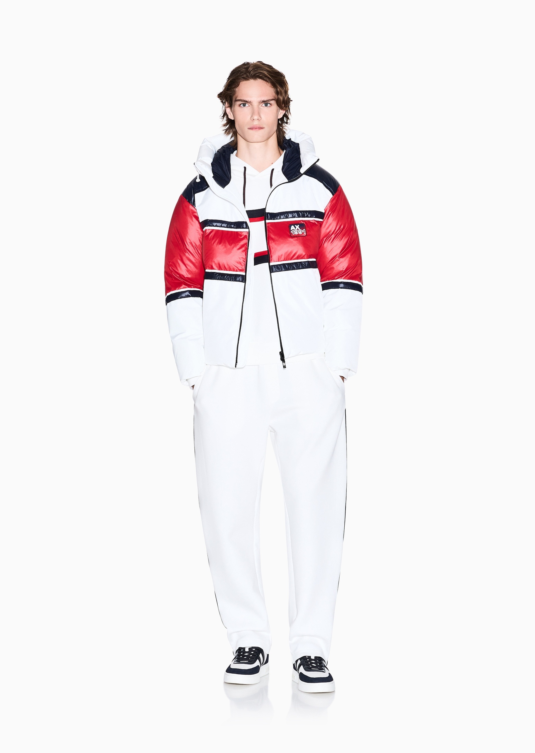 ARMANI EXCHANGE 男士长袖连帽撞色拉链门襟贴片棉服