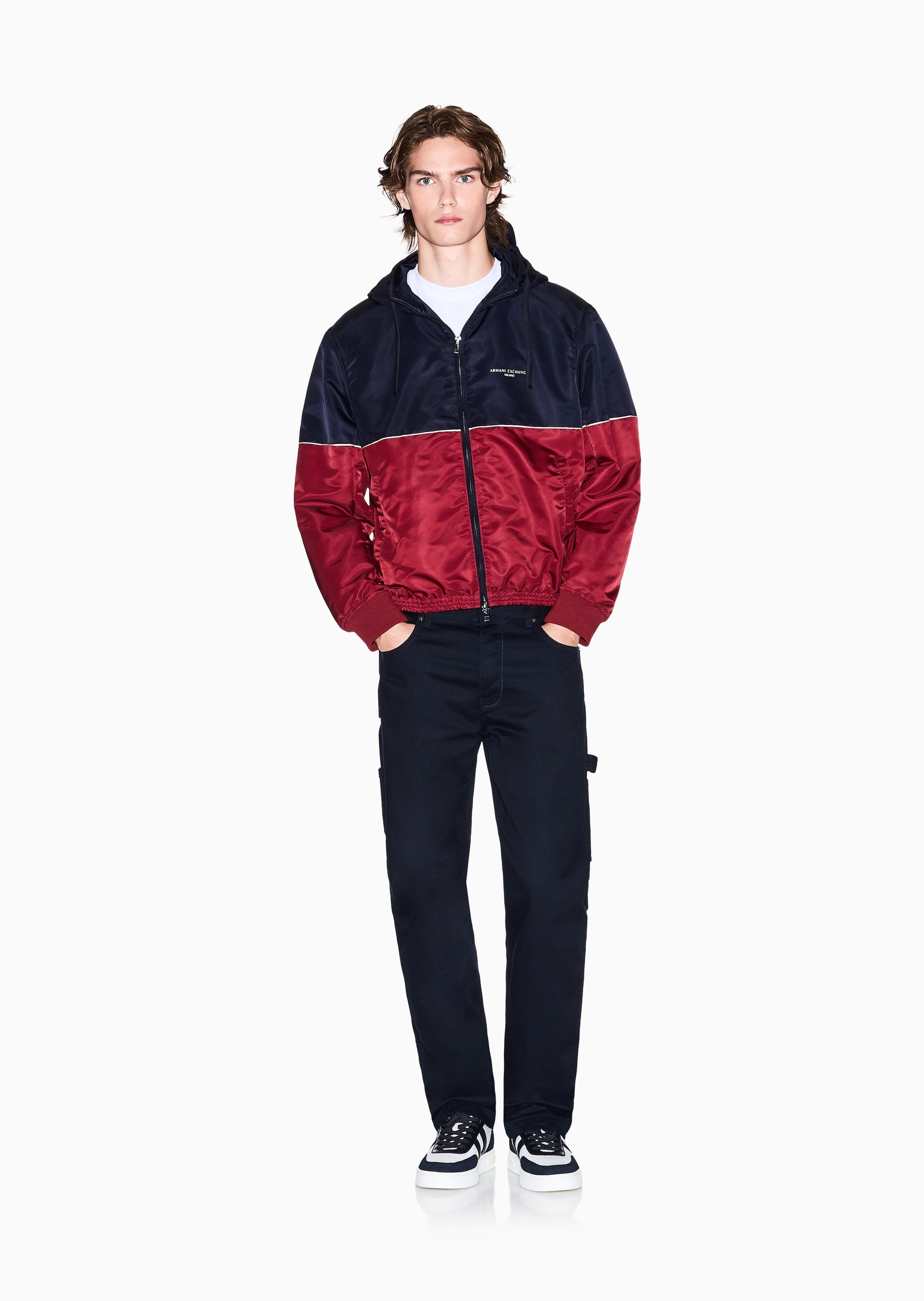 ARMANI EXCHANGE 男士长袖连帽拉链门襟撞色潮流棉服