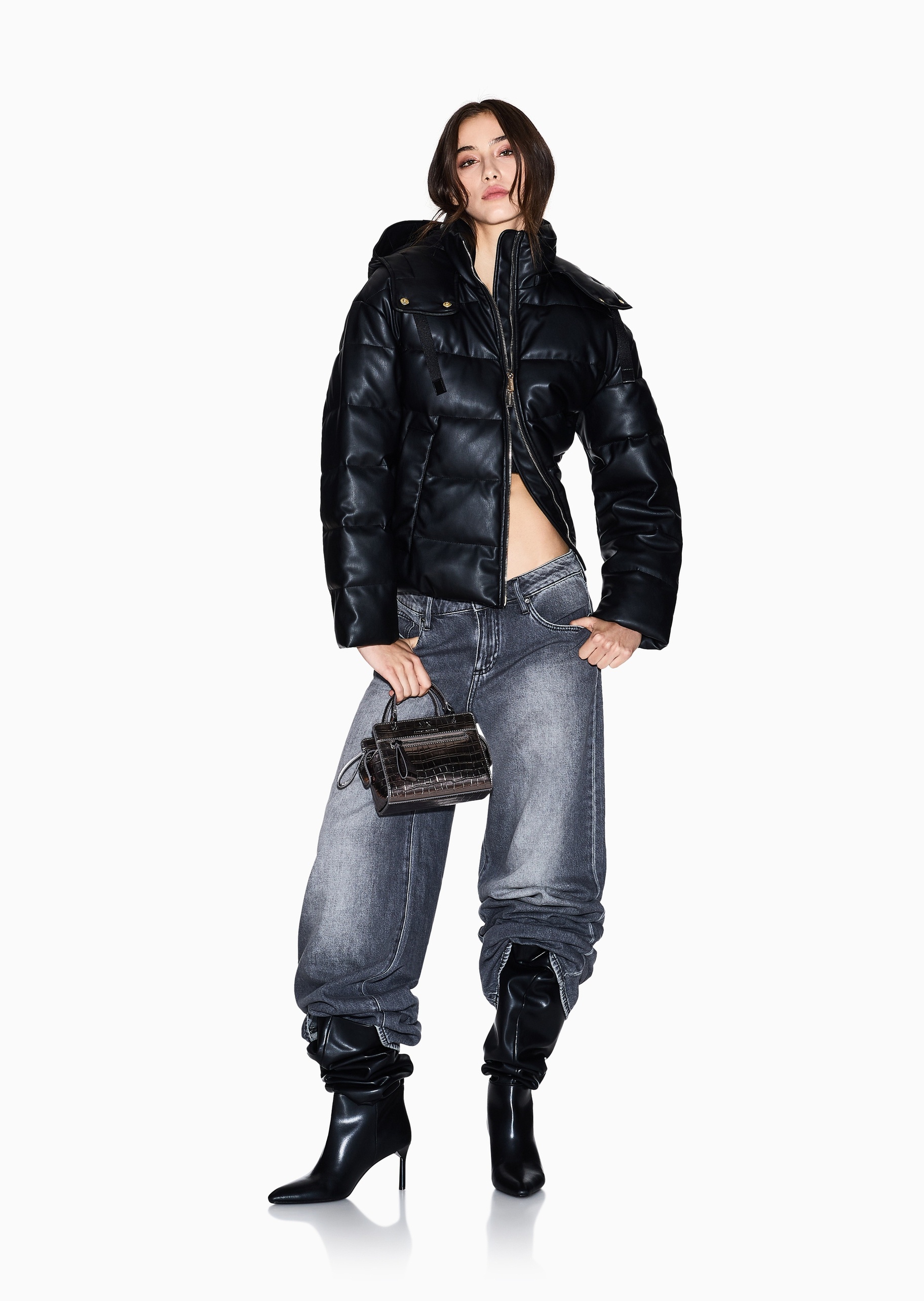 ARMANI EXCHANGE 女士长袖连帽双向拉链纯色潮流棉服