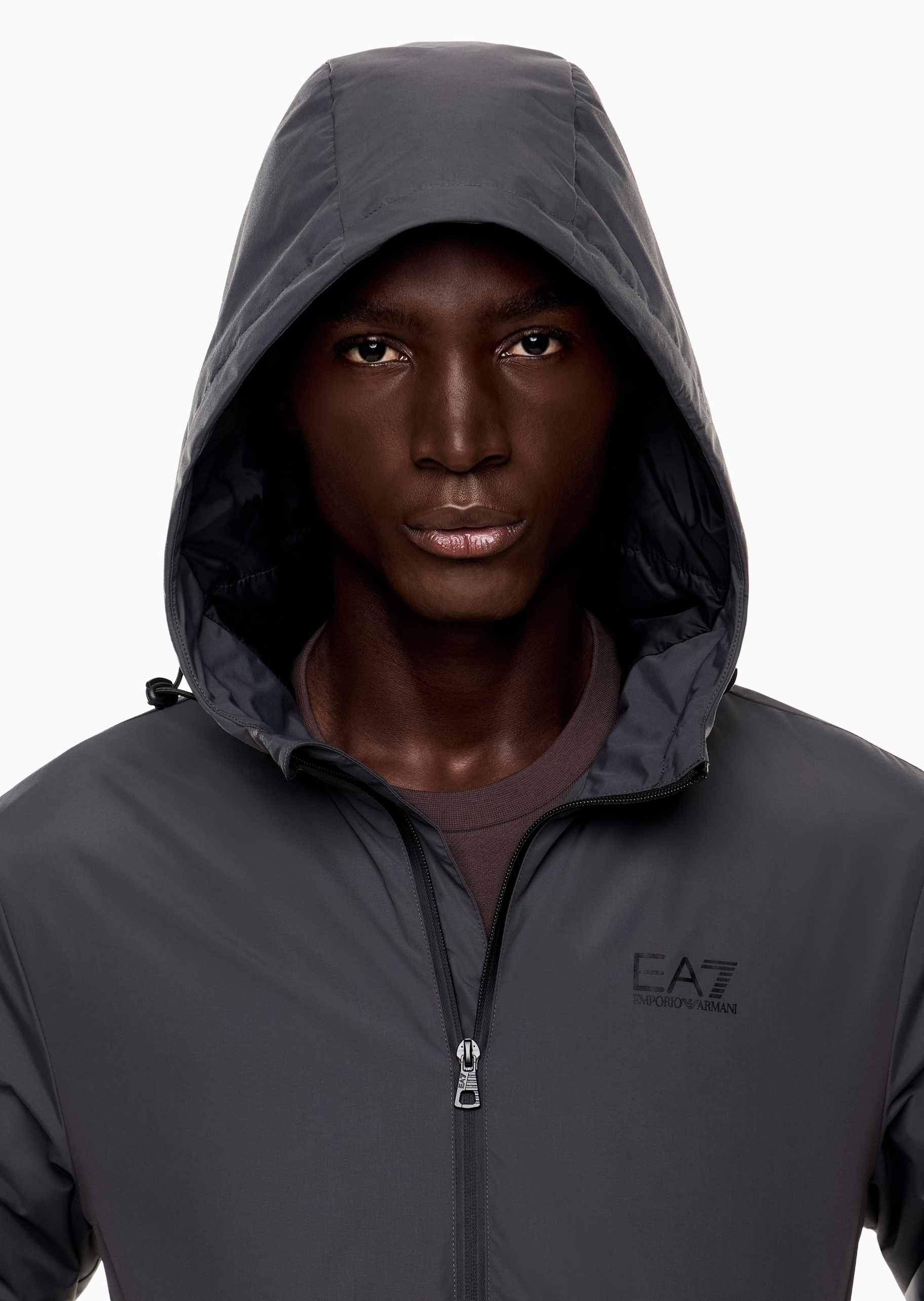 EA7 男士合身长袖连帽拉链印花运动棉服