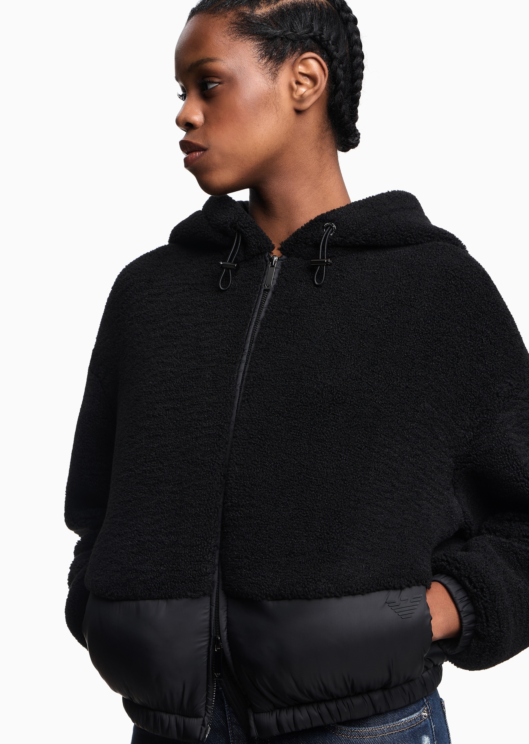 Emporio Armani 女士长袖连帽落肩拼接休闲拉链门襟棉服