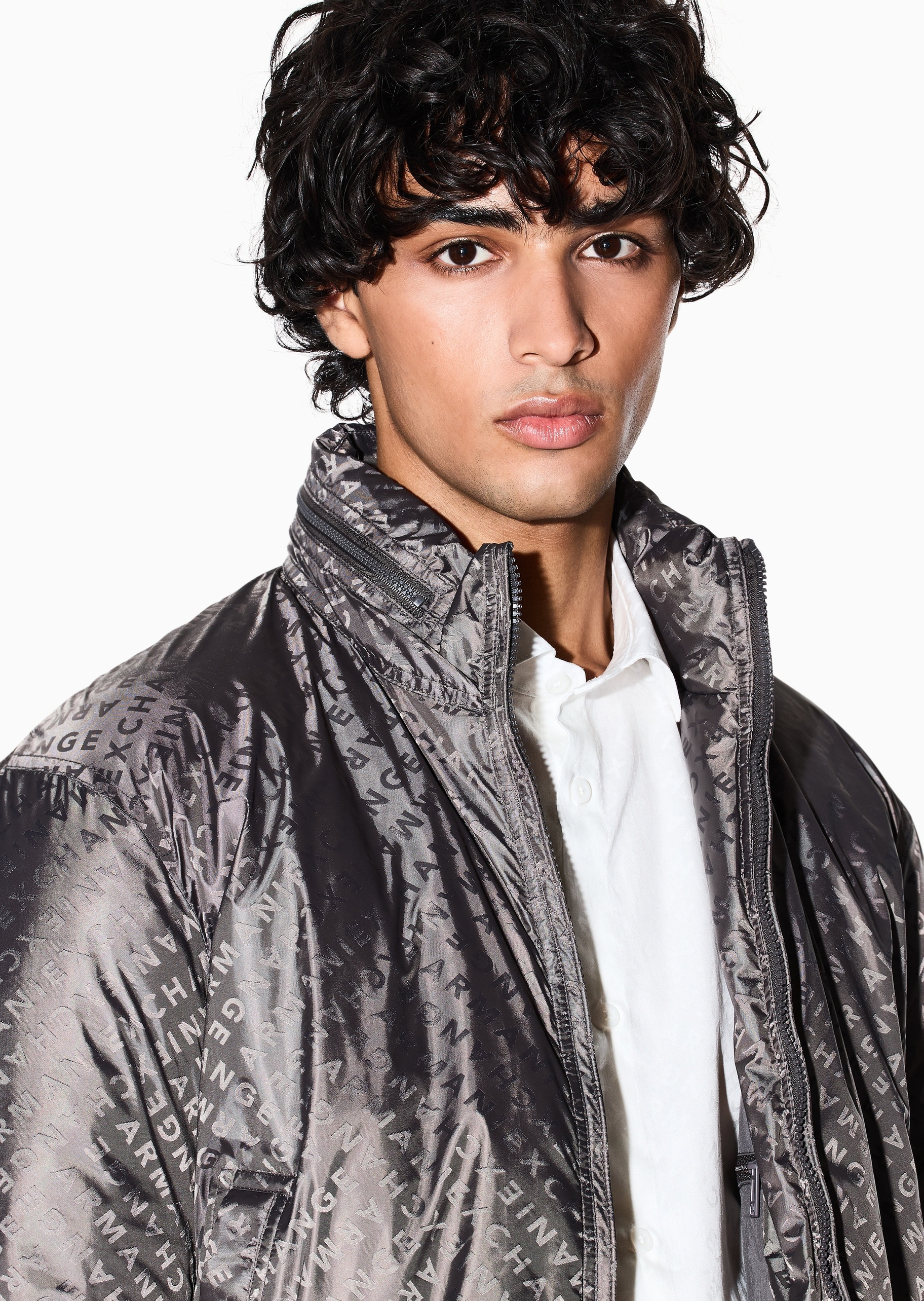 ARMANI EXCHANGE 男士短款立领印花廓形飞行夹克棉服外套