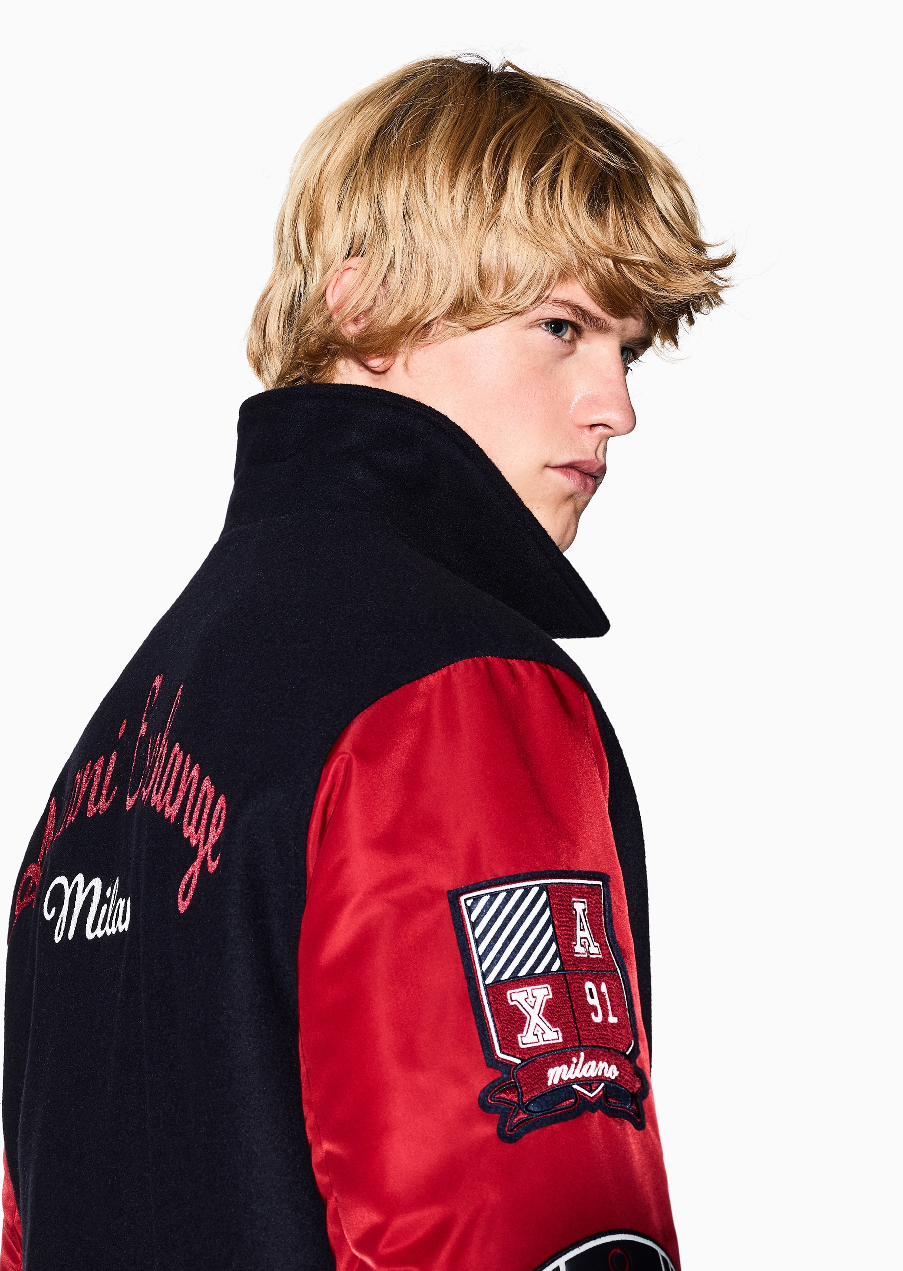 ARMANI EXCHANGE 男士长袖翻领撞色拼接刺绣贴片棉服