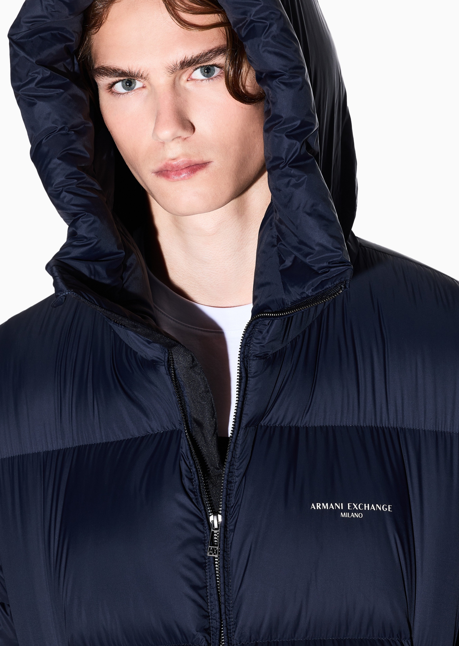 ARMANI EXCHANGE 男士90白鸭绒短款加厚连帽面包羽绒服外套