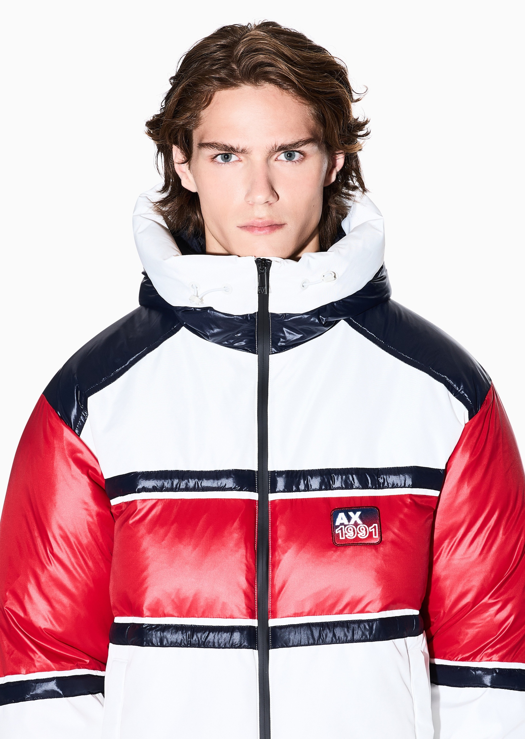 ARMANI EXCHANGE 男士长袖连帽撞色拉链门襟贴片棉服