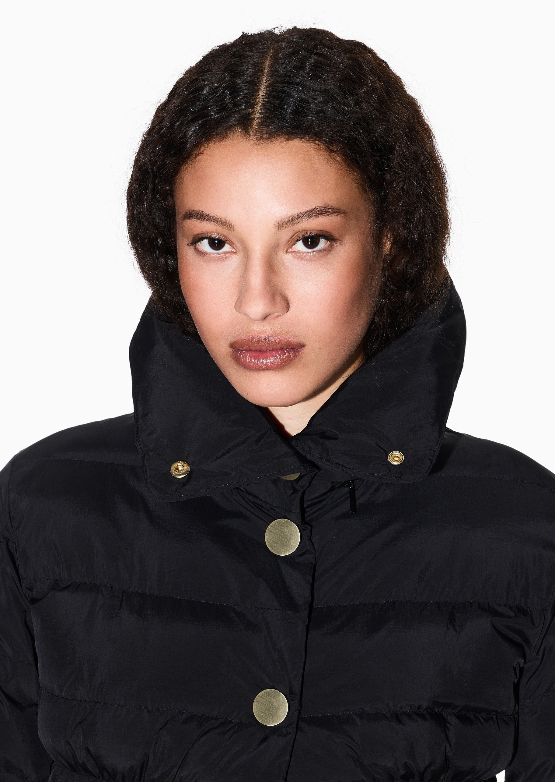 ARMANI EXCHANGE 女士长袖立领金属按扣门襟收腰棉服