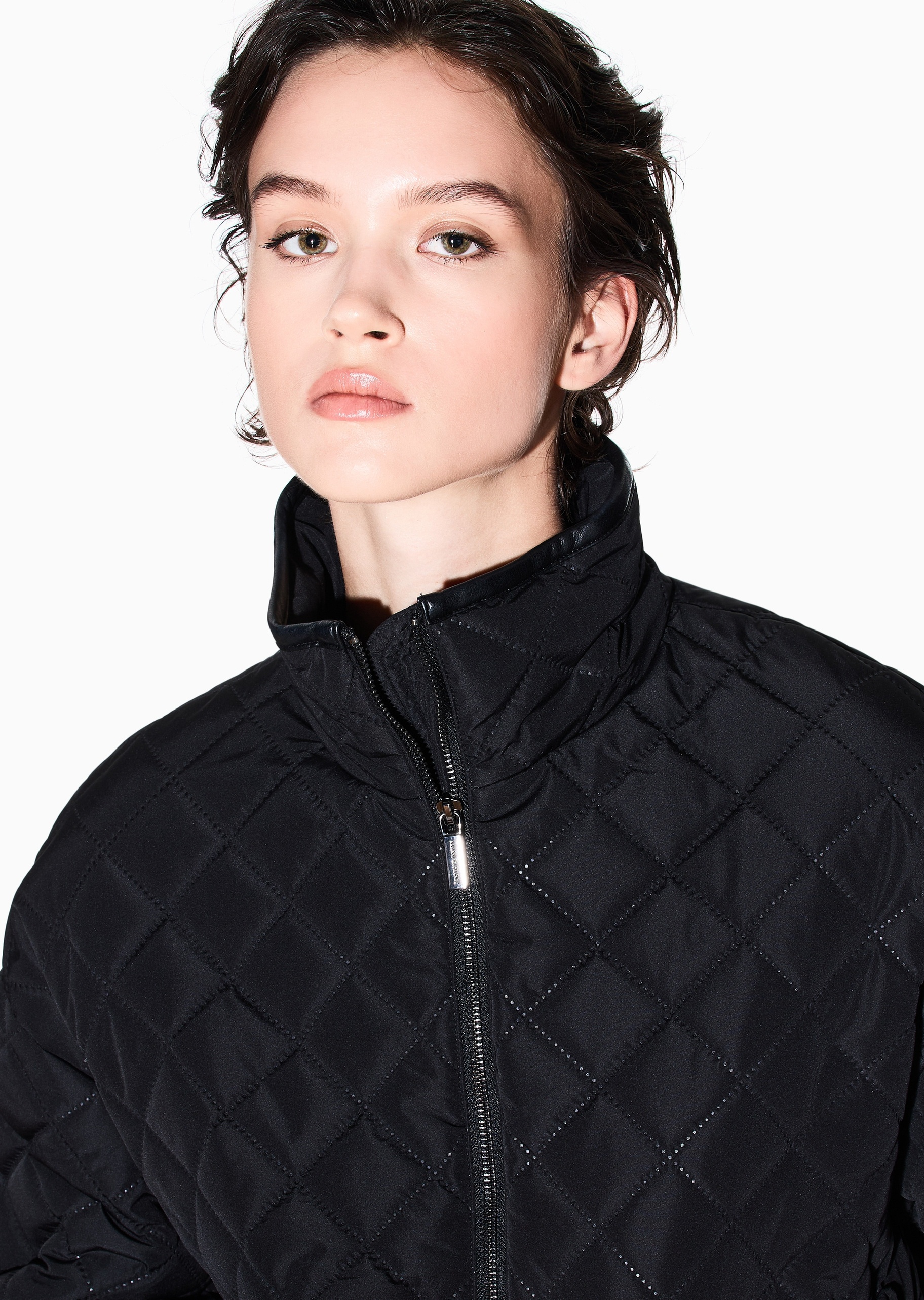 ARMANI EXCHANGE 女士长袖立领落肩拉链门襟菱格绗缝棉服
