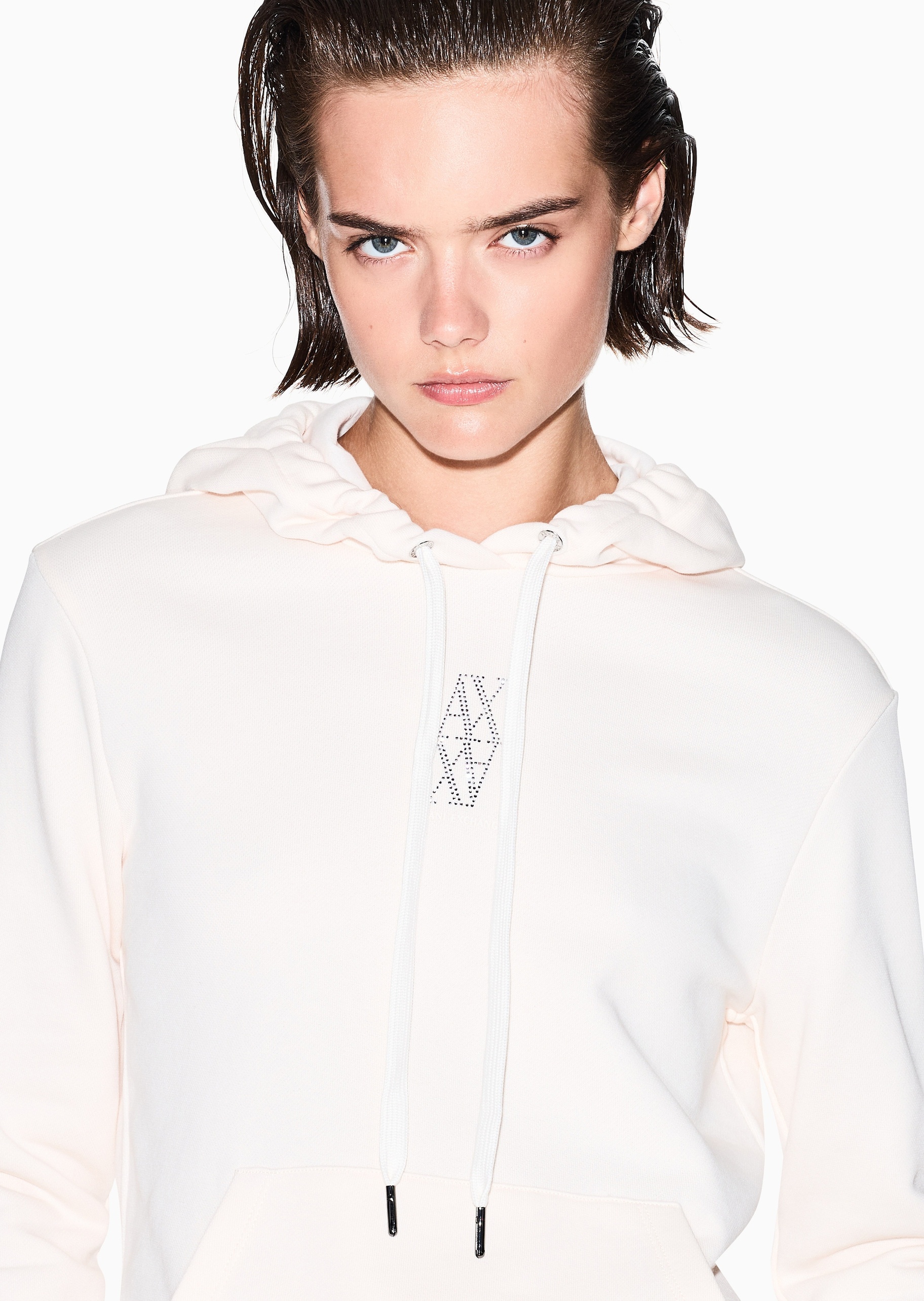 ARMANI EXCHANGE 女士重磅连帽套头合身水钻运动风卫衣