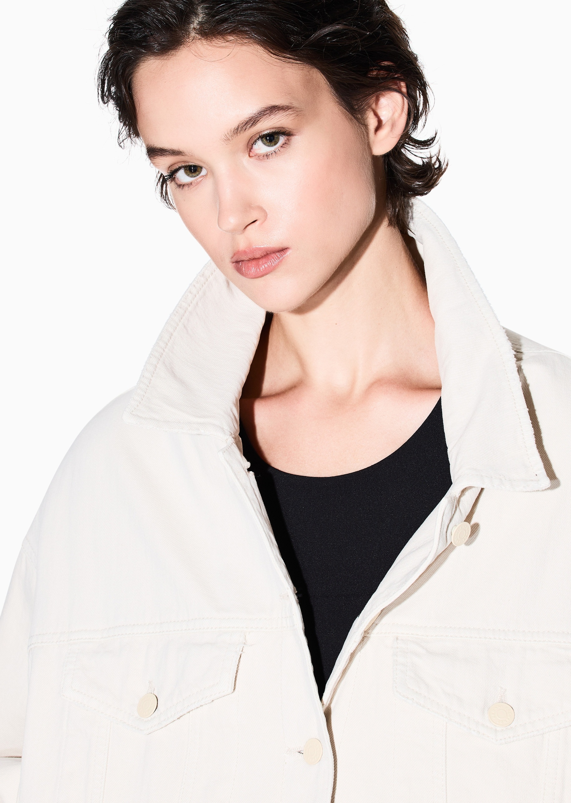 ARMANI EXCHANGE 女士纯棉长袖翻领落肩纯色休闲棉服