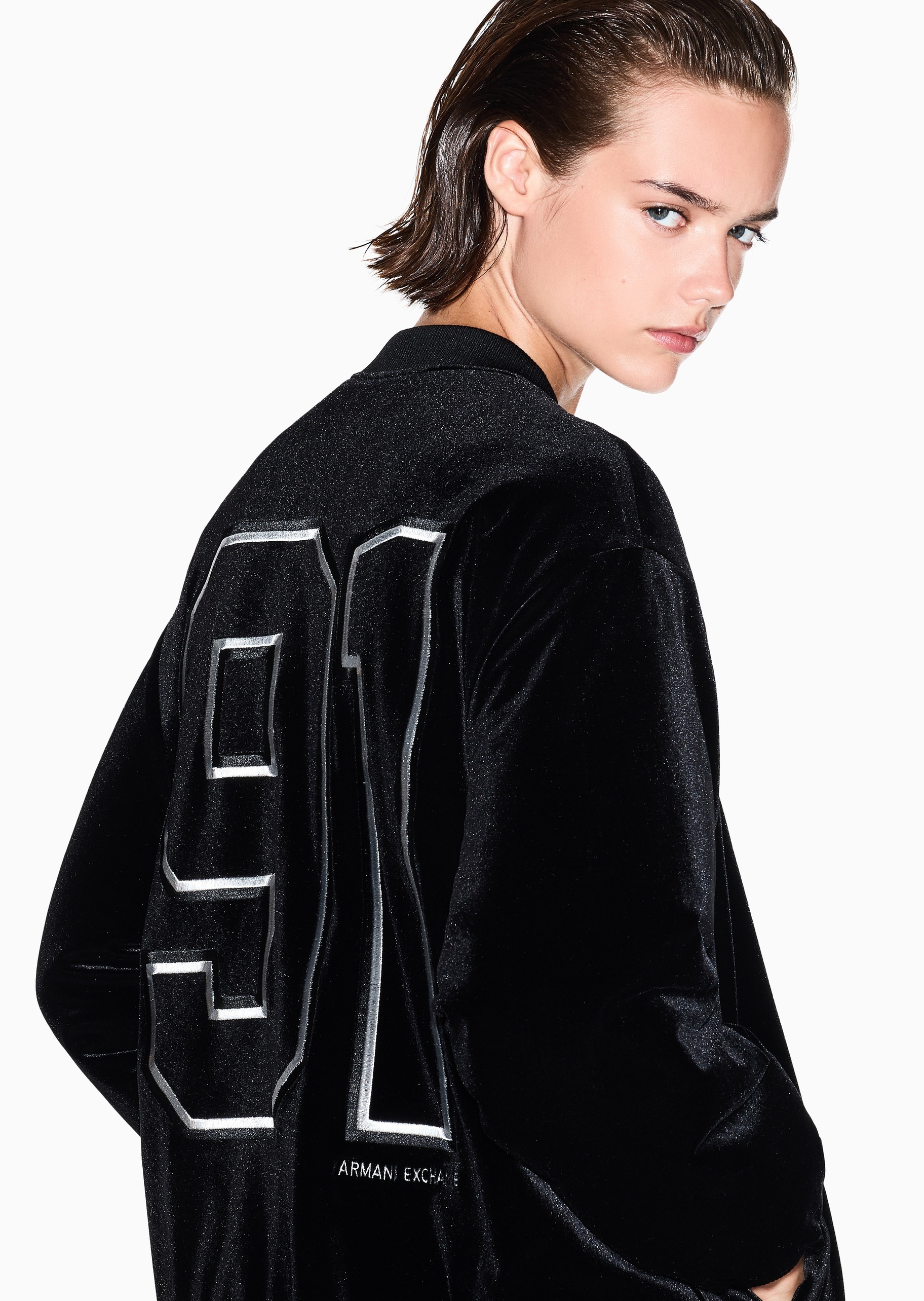 ARMANI EXCHANGE 女士长袖棒球领拉链门襟刺绣棉服