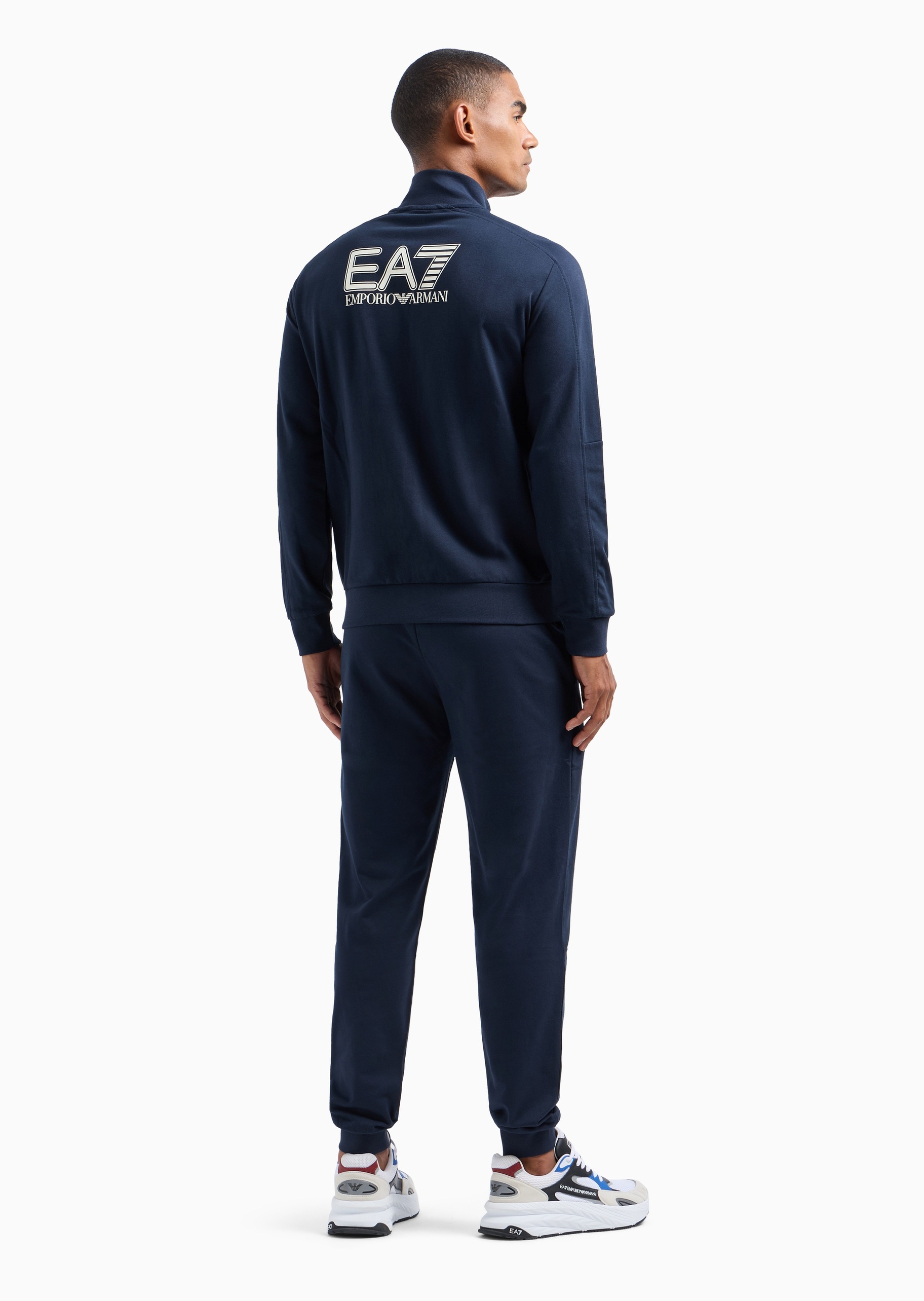 EA7 男士全棉立领开衫束脚长裤健身训练运动套装