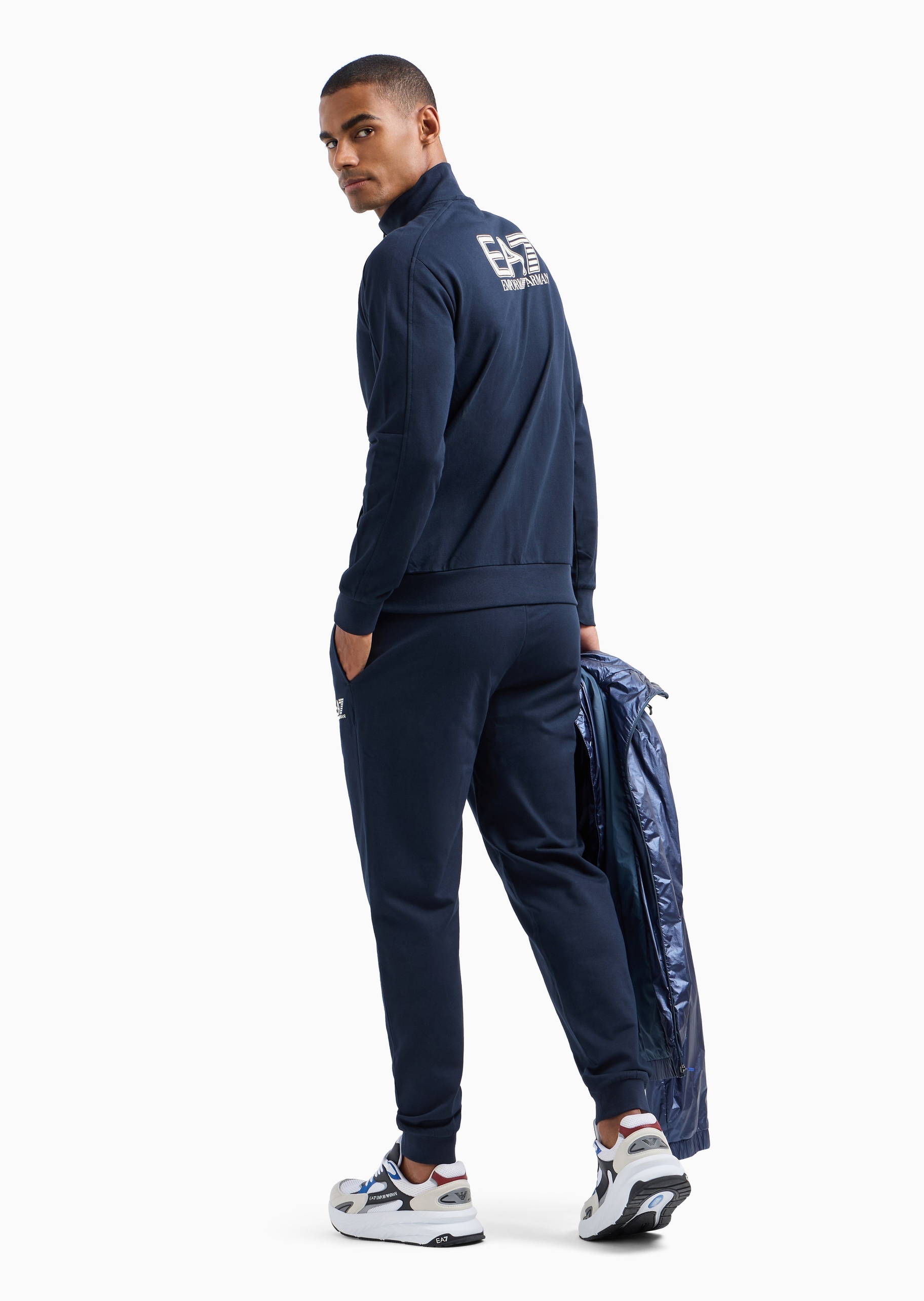 EA7 男士全棉立领开衫束脚长裤健身训练运动套装