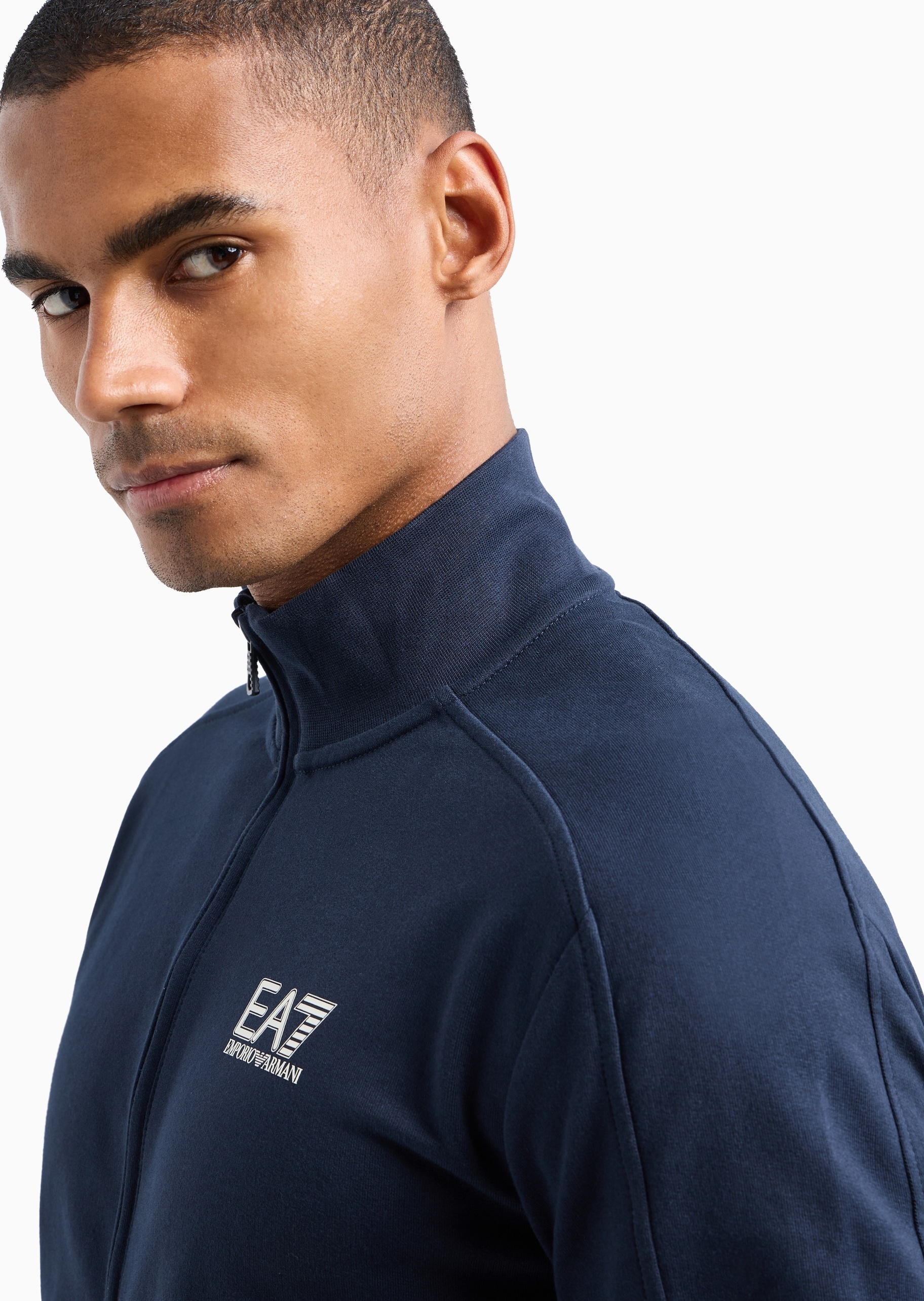 EA7 男士全棉立领开衫束脚长裤健身训练运动套装