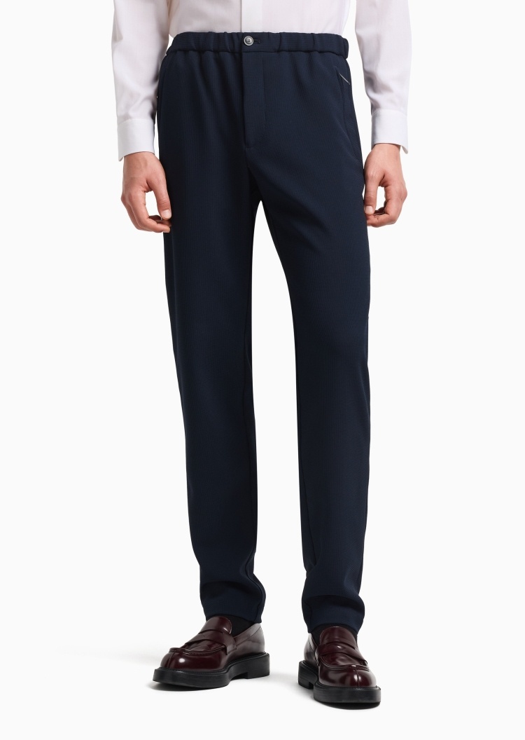 Emporio Armani 男士珠地布合身长款直筒纯色休闲裤