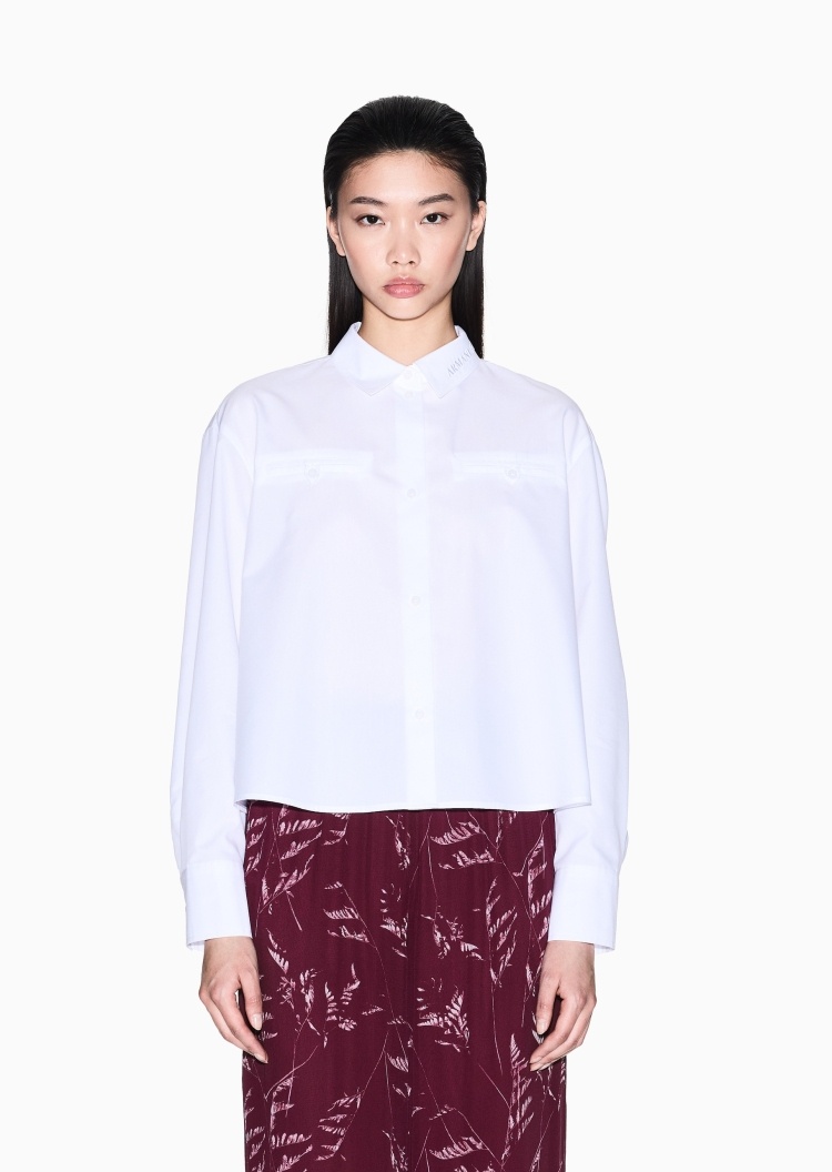 ARMANI EXCHANGE 女士棉质长袖翻领纽扣纯色休闲衬衫