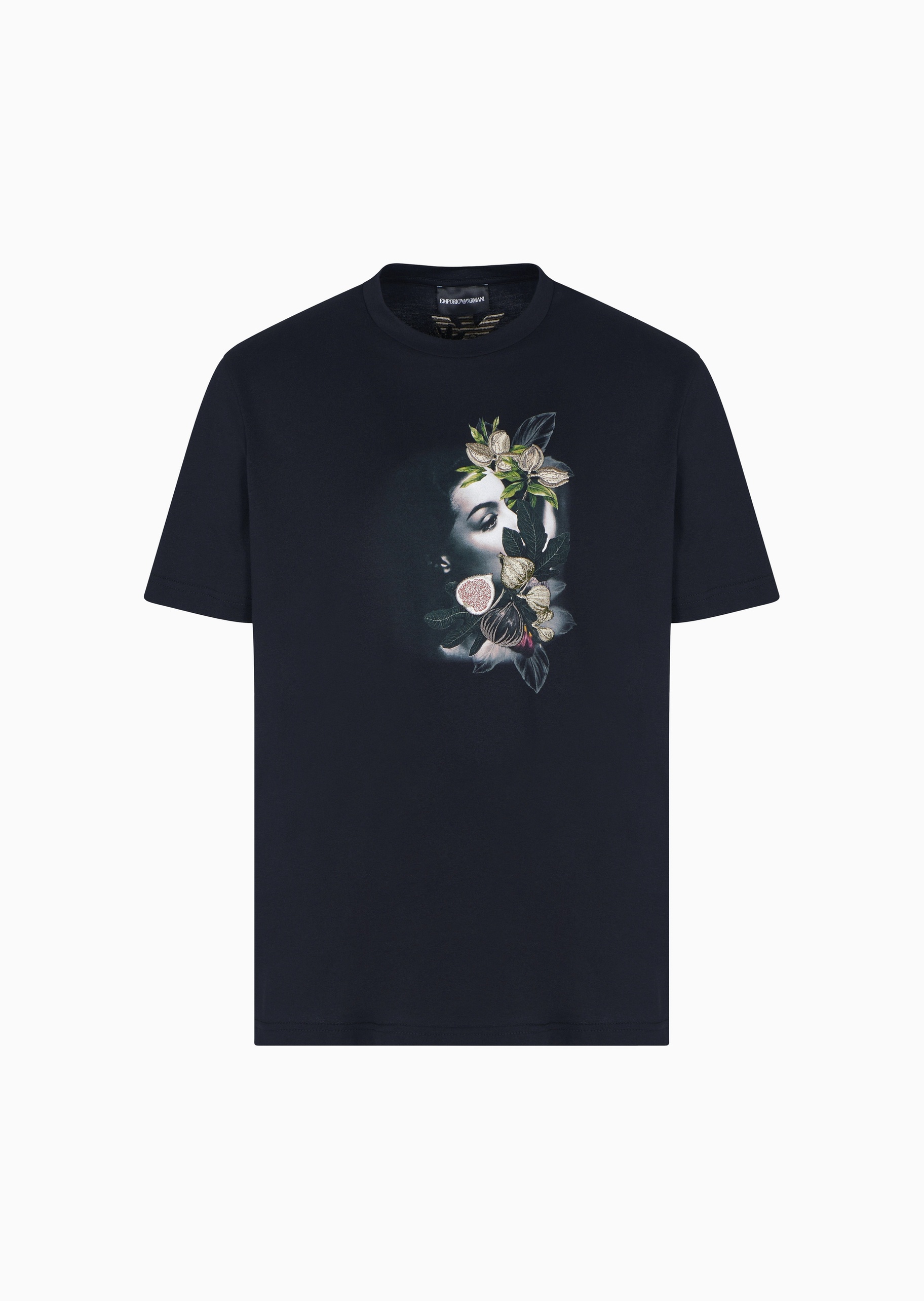 Emporio Armani 男士全棉合身短袖圆领植物刺绣印花T恤衫