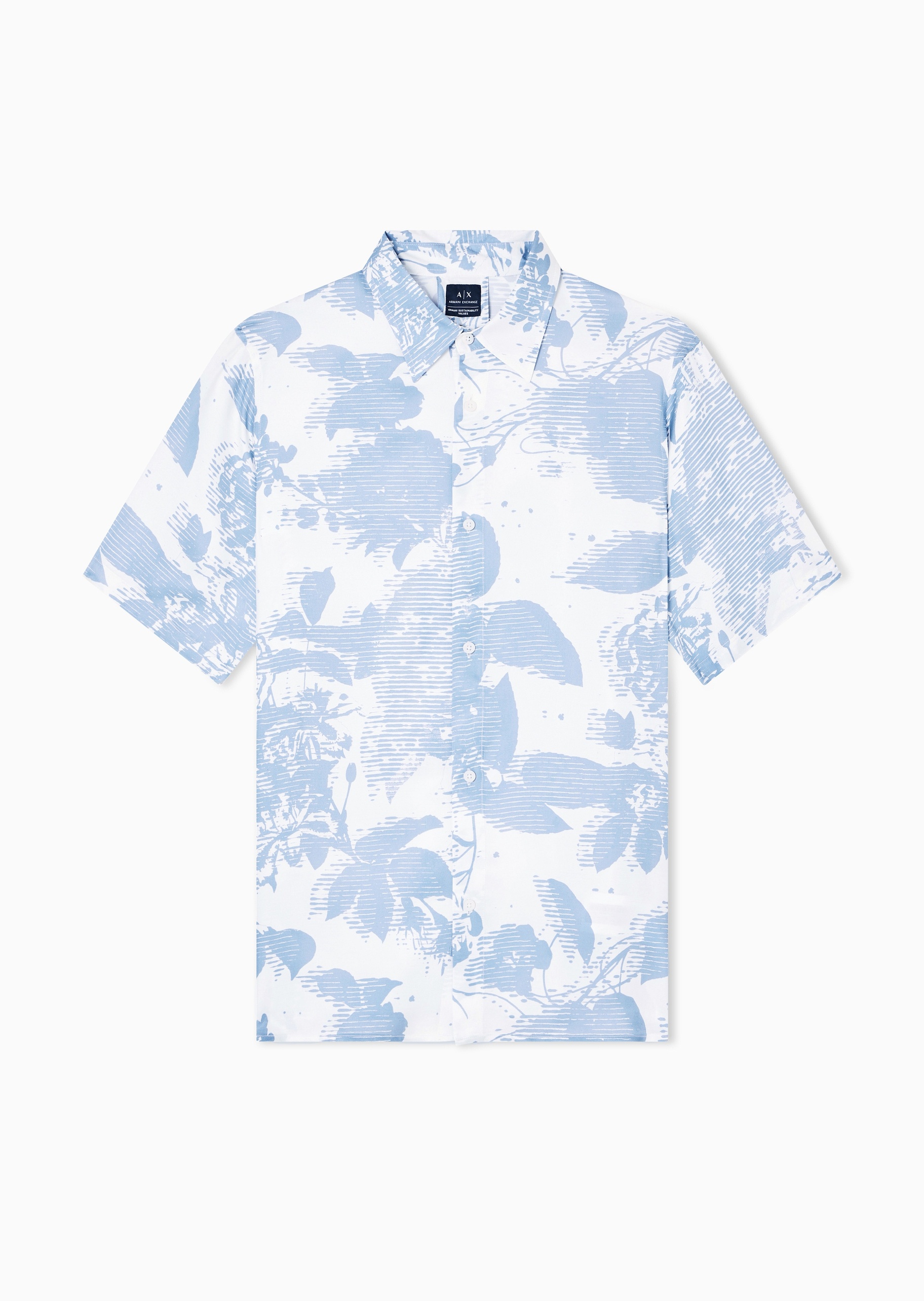 ARMANI EXCHANGE 男士人造棉短袖翻领提花休闲衬衫