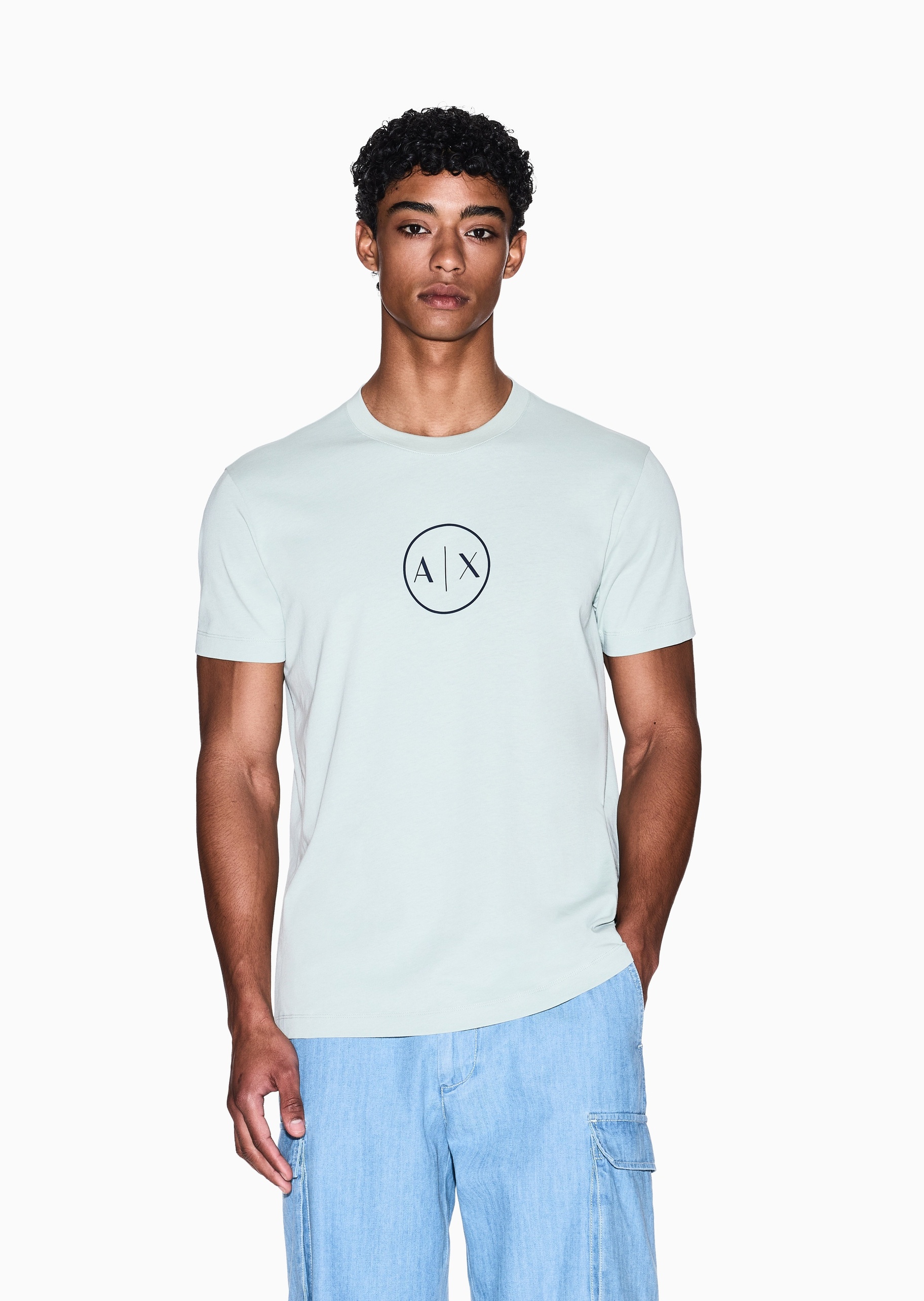 ARMANI EXCHANGE 男士纯棉合身短袖圆领正肩印花轻薄T恤衫